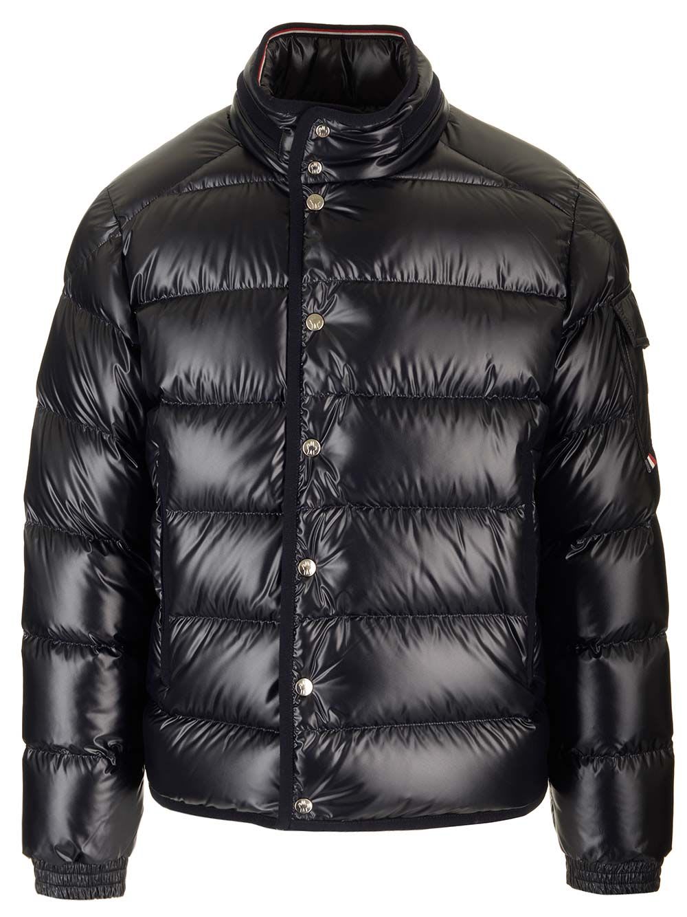 Shop Moncler Short Down Jacket Gourette In Blue