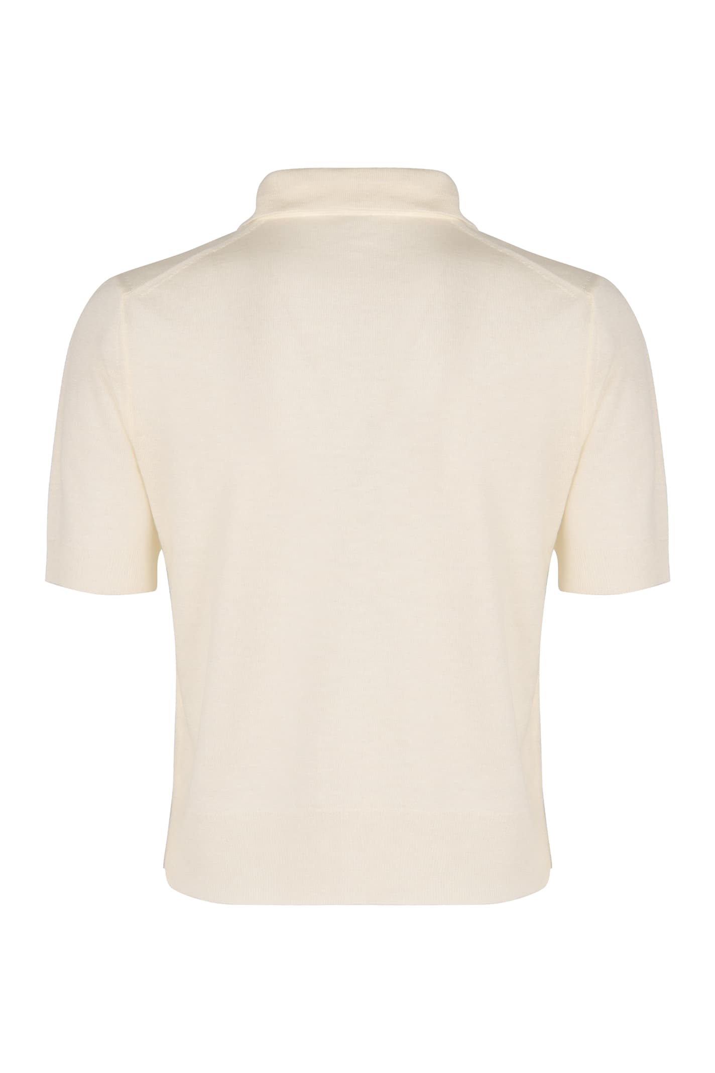 Vince Womens Off White Polo-collar Short-sleeves Wool-blend Top In White