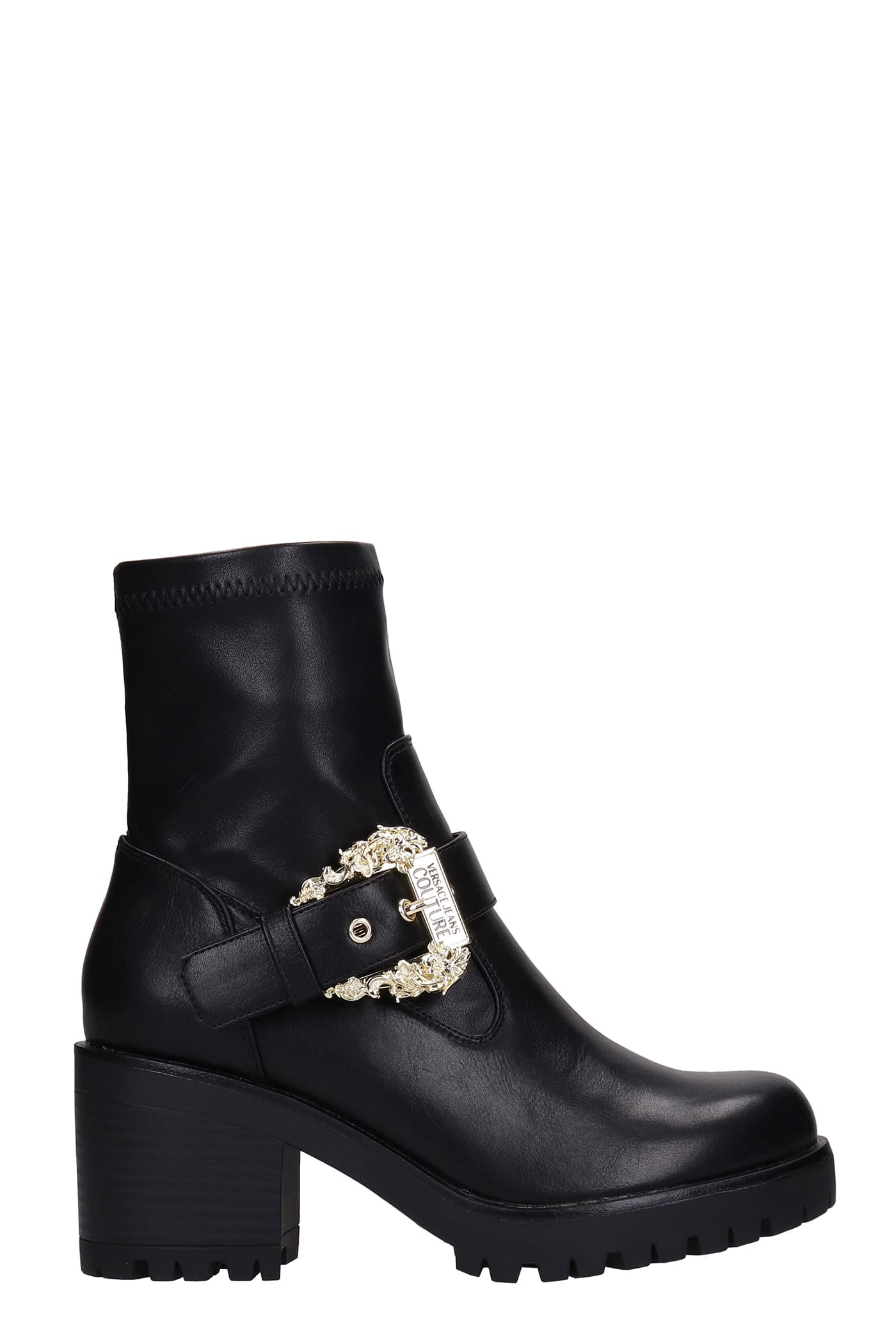 Versace Jeans Couture Combat Boots In Black Faux Leather