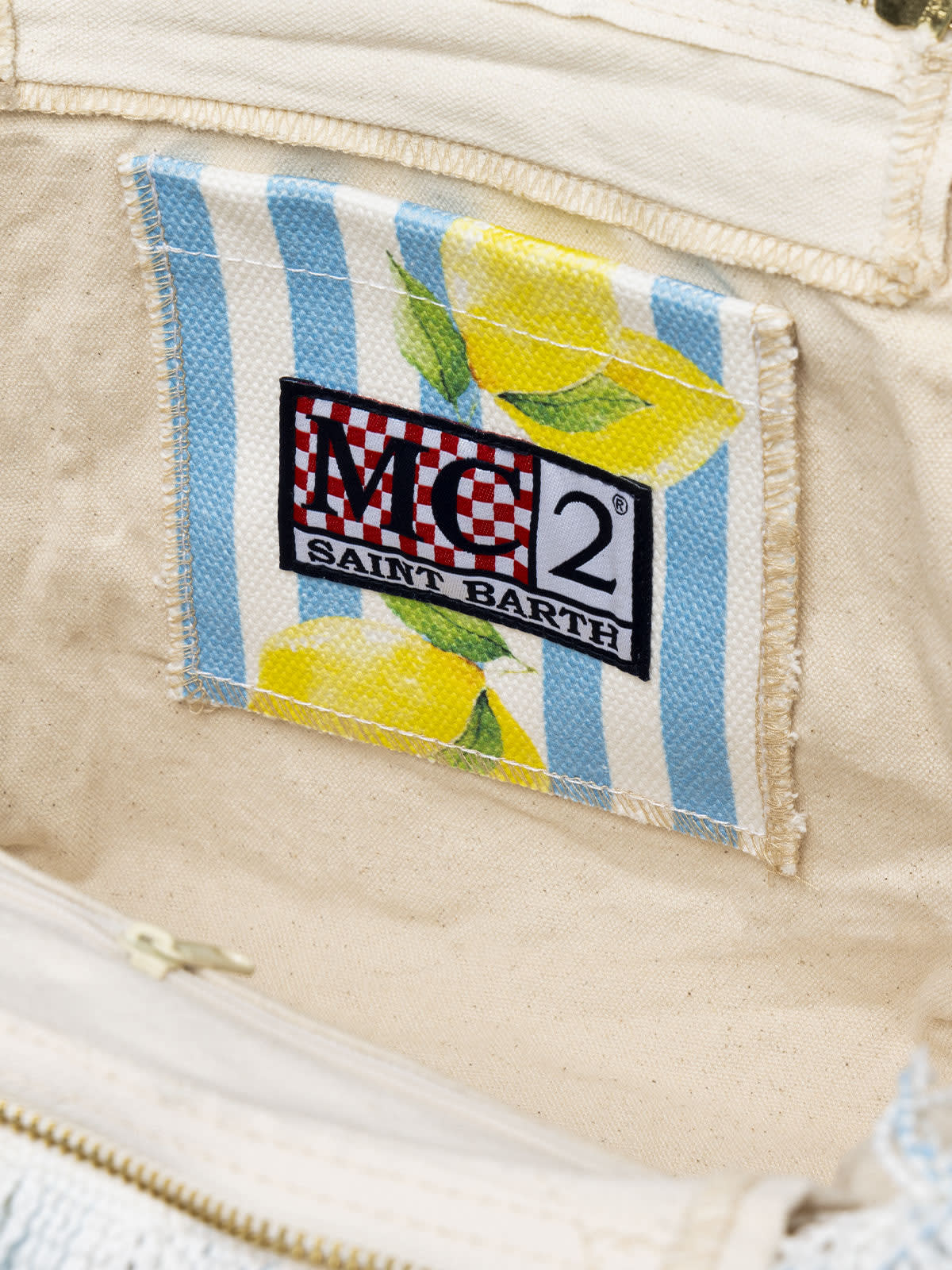 Mc2 Saint Barth Striped Cotton Canvas Colette Handbag In Sky