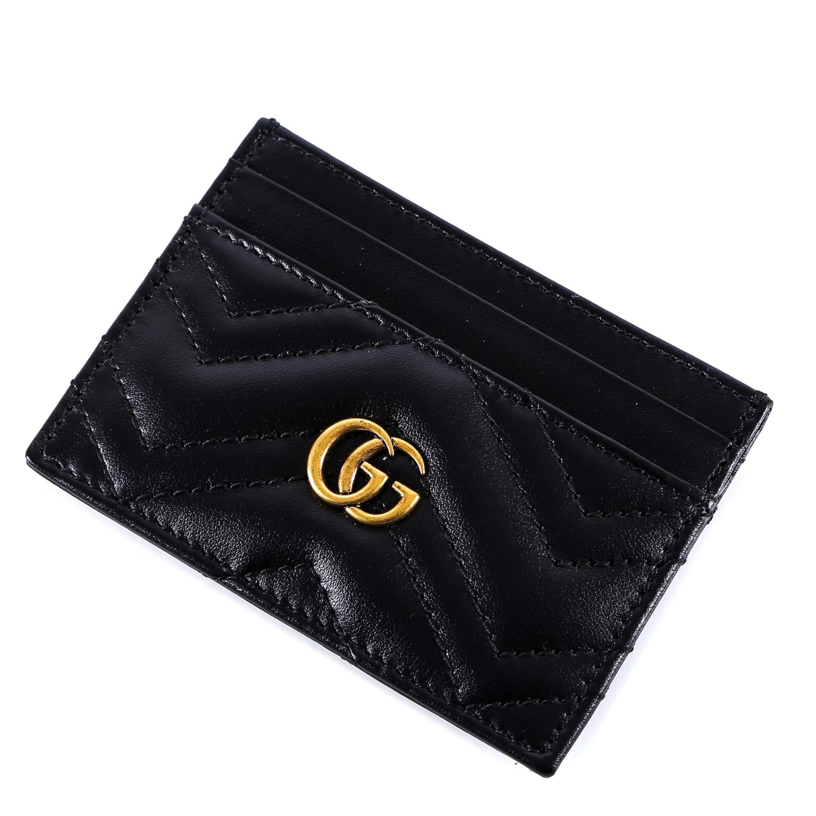 Gucci Gg Marmont Quilted Leather Card Holder In Black