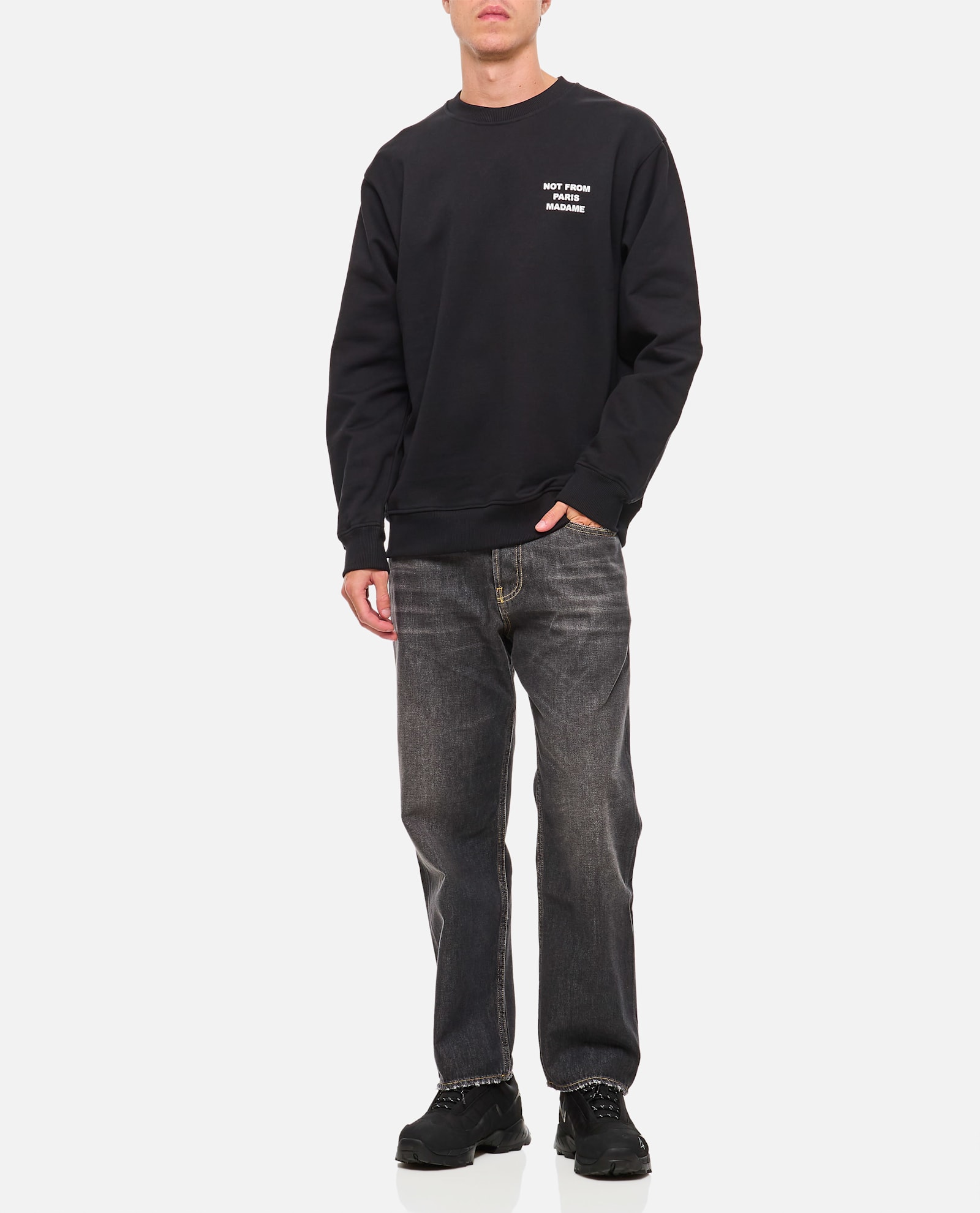 Drôle De Monsieur Black Sweatshirt With Bold Slogan And Elastic Hems In Black