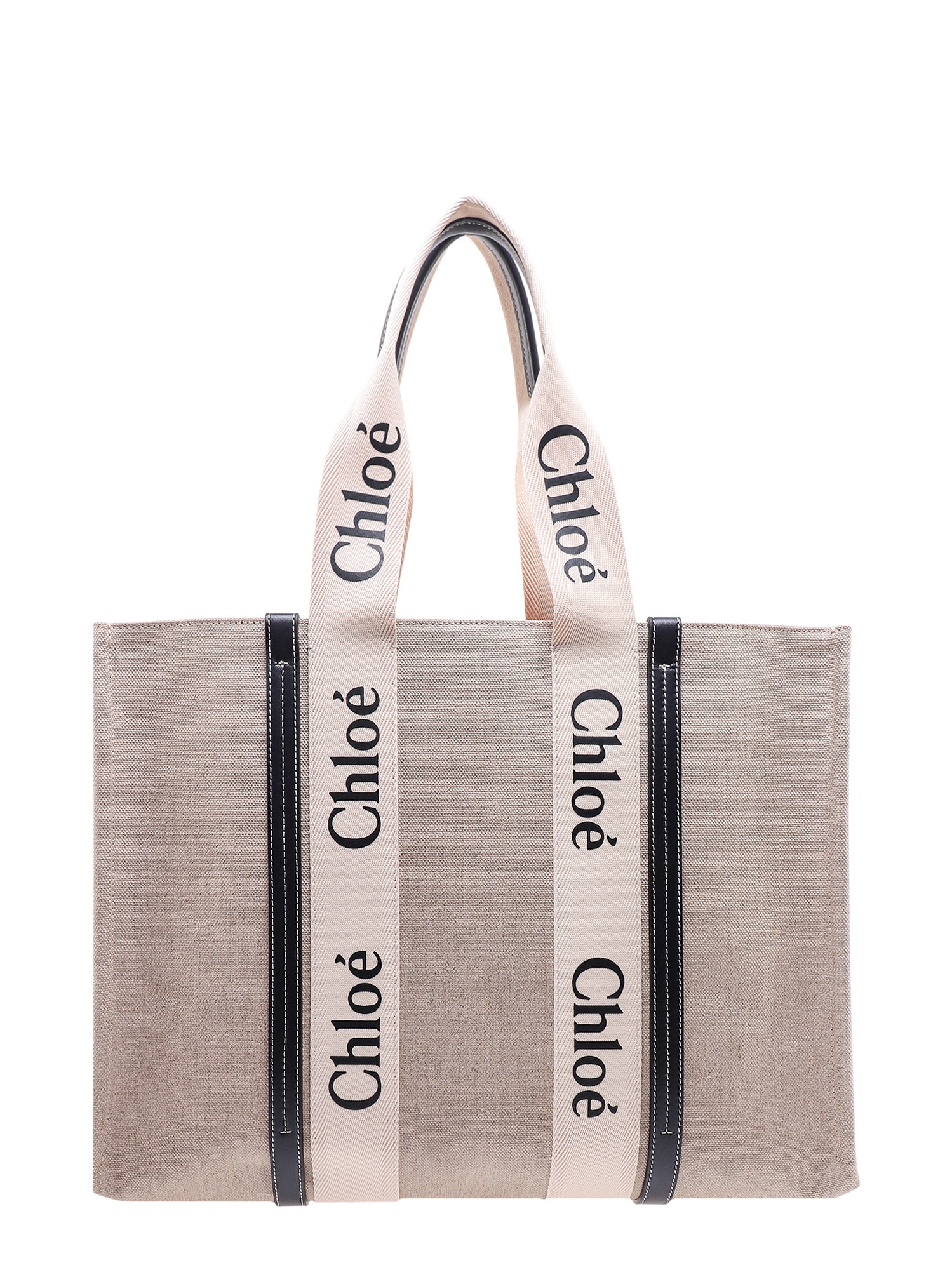 Chloé Linen Shoulder Bag With Logo Print. This Bag Is Made With Lower Environmental Impact Material In Sand