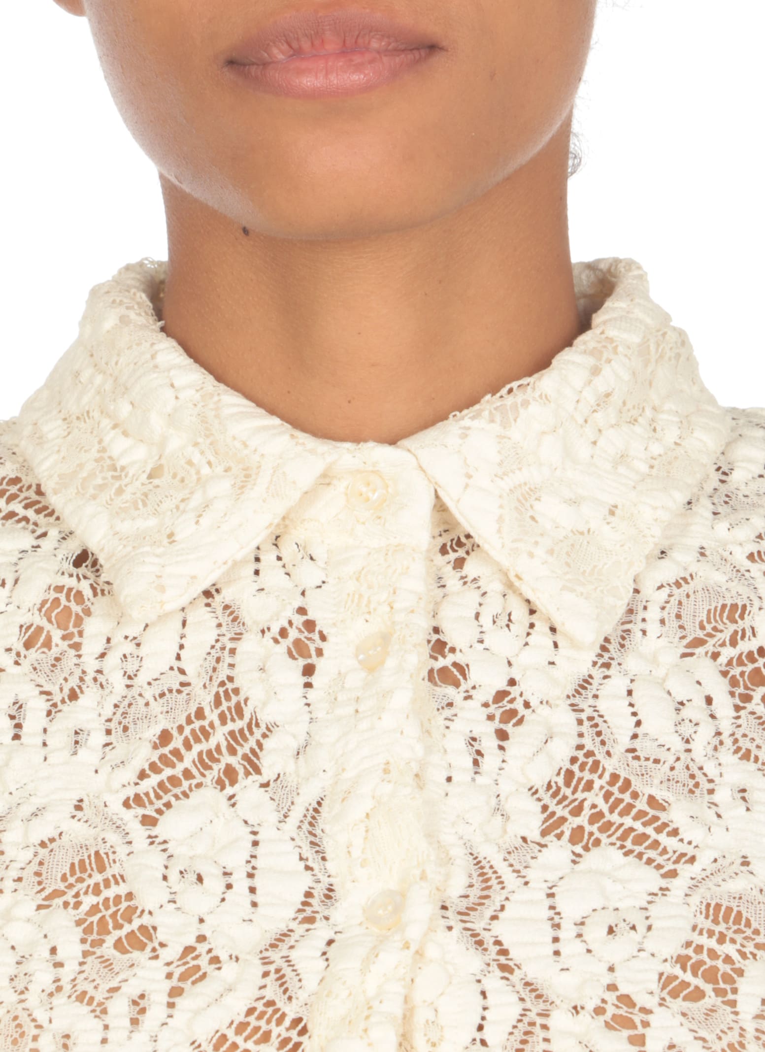 Shop Msgm See-through Paneled Slim Shirt In Off White