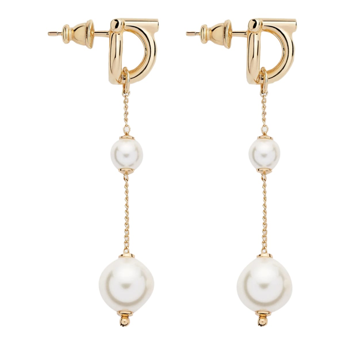 Ferragamo Pearl Drop Earrings Gold Finish In Gold
