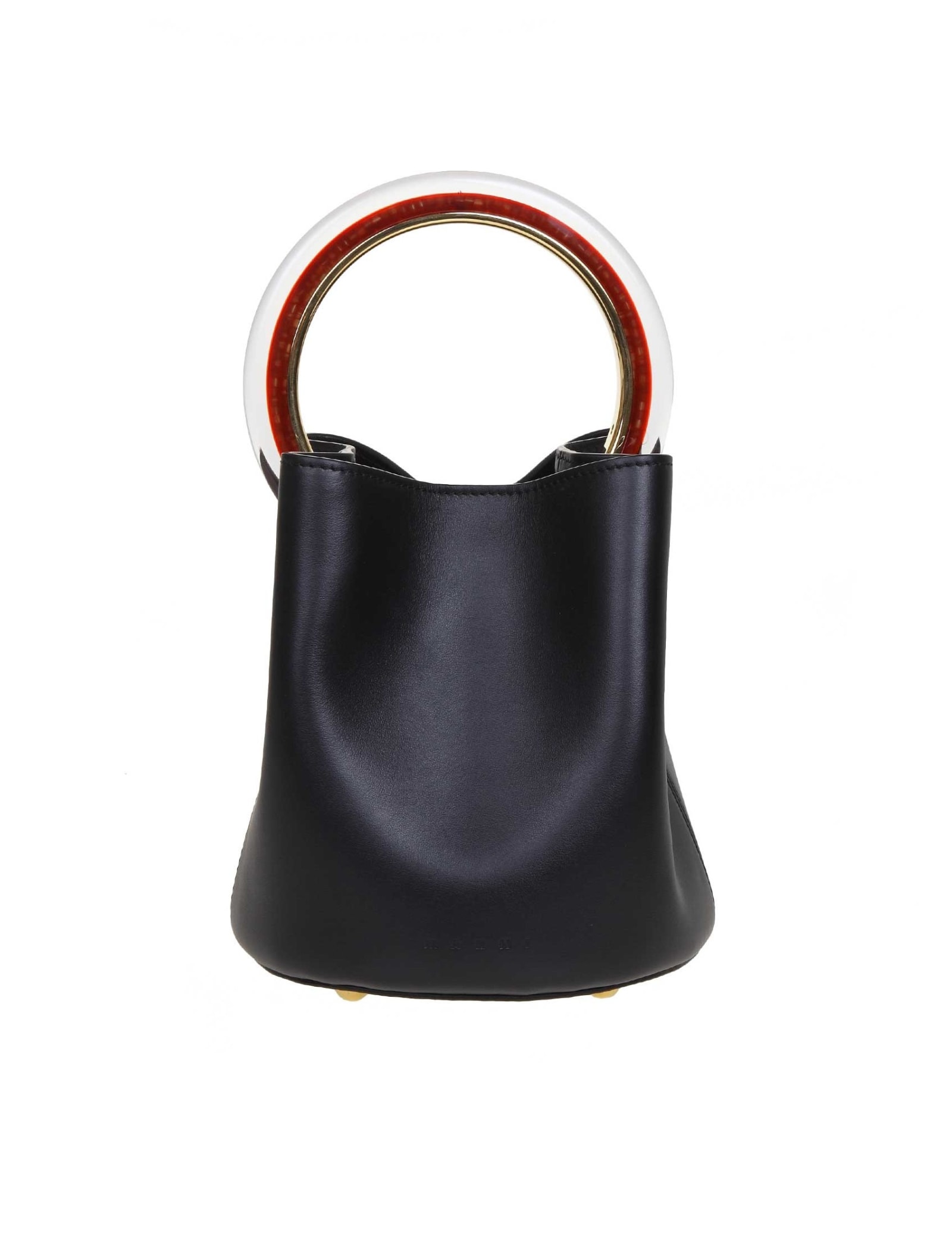 MARNI PANNIER HAND BAG IN BLACK LEATHER WITH CIRCULAR HANDLE IN RESIN AND METAL,11232426
