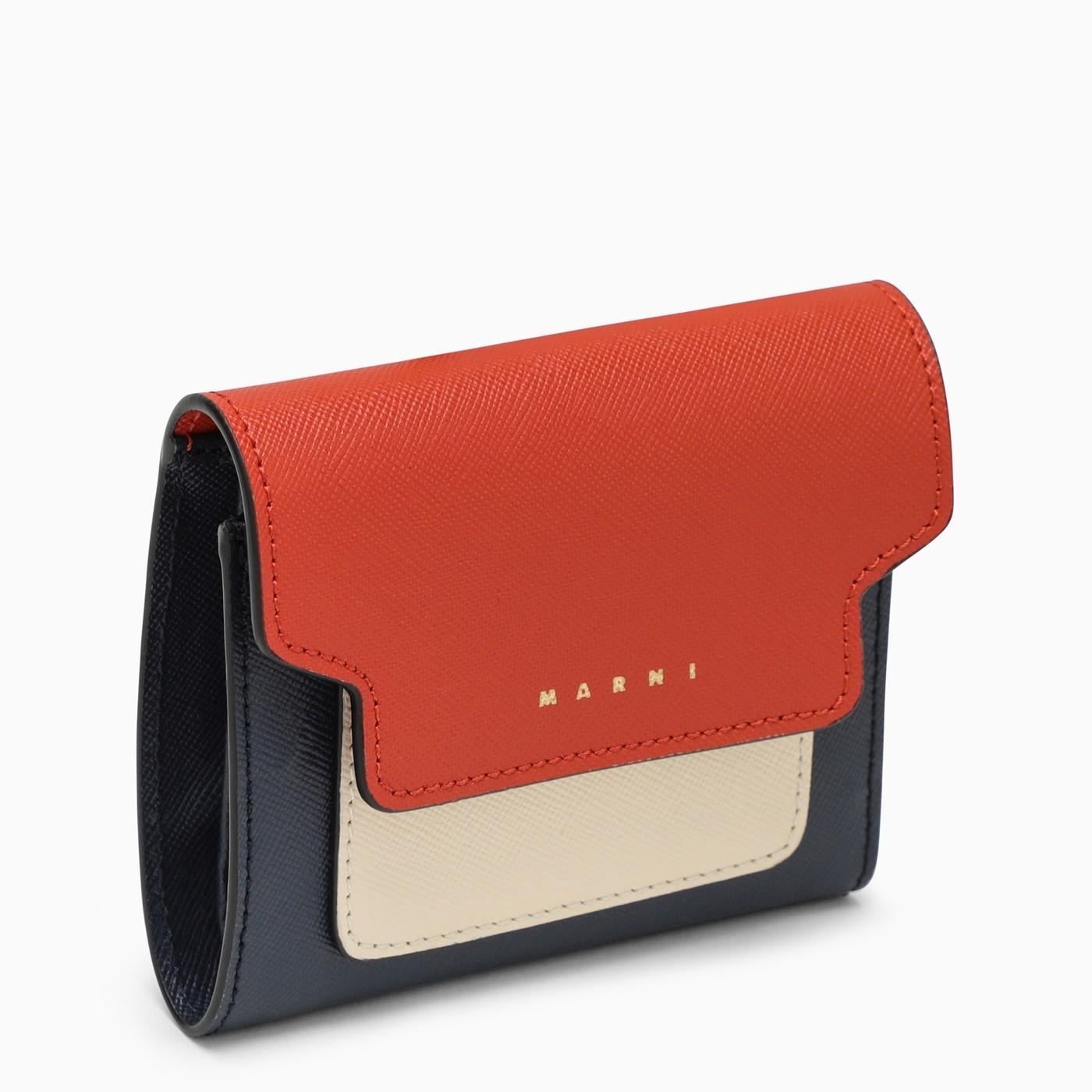Marni Brick\/talco\/night Blue Leather Wallet In Red