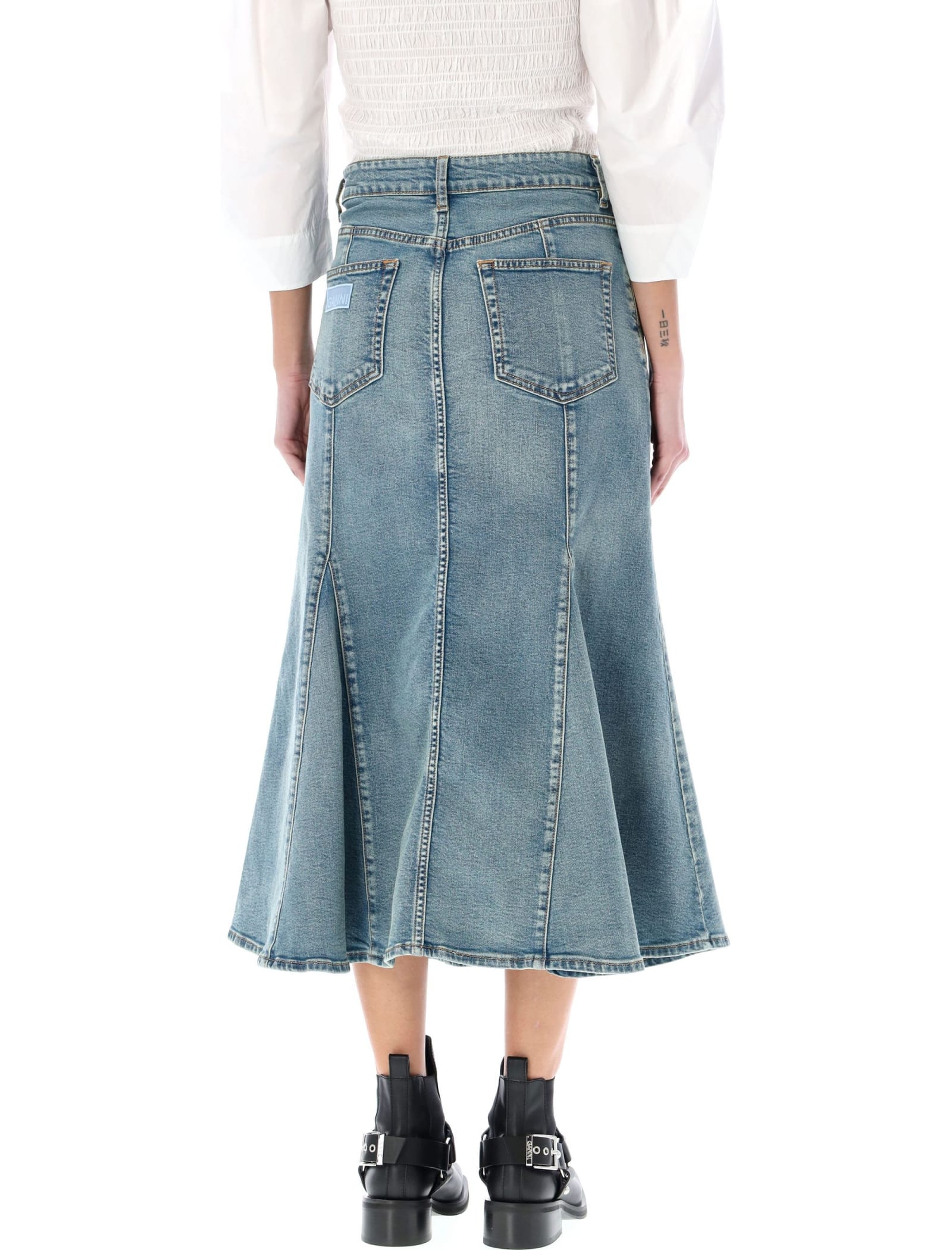 Shop Ganni Peplum Midi Skirt In Blue
