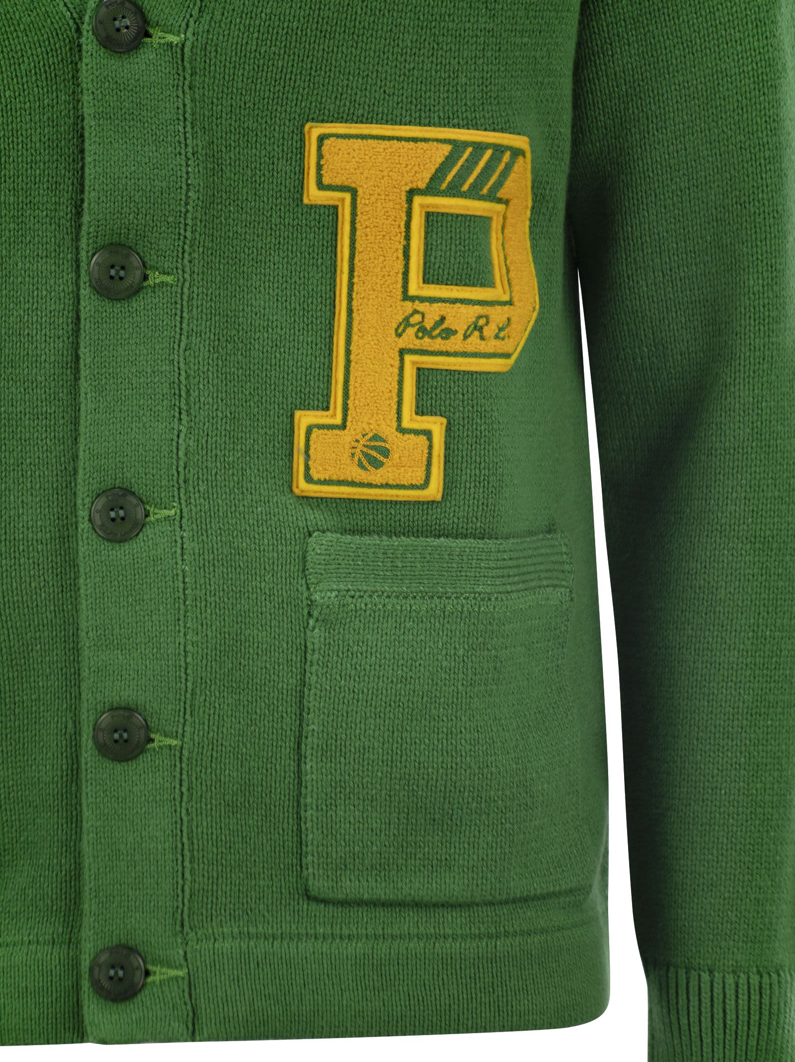 Shop Ralph Lauren Cotton Letterman Cardigan In Green