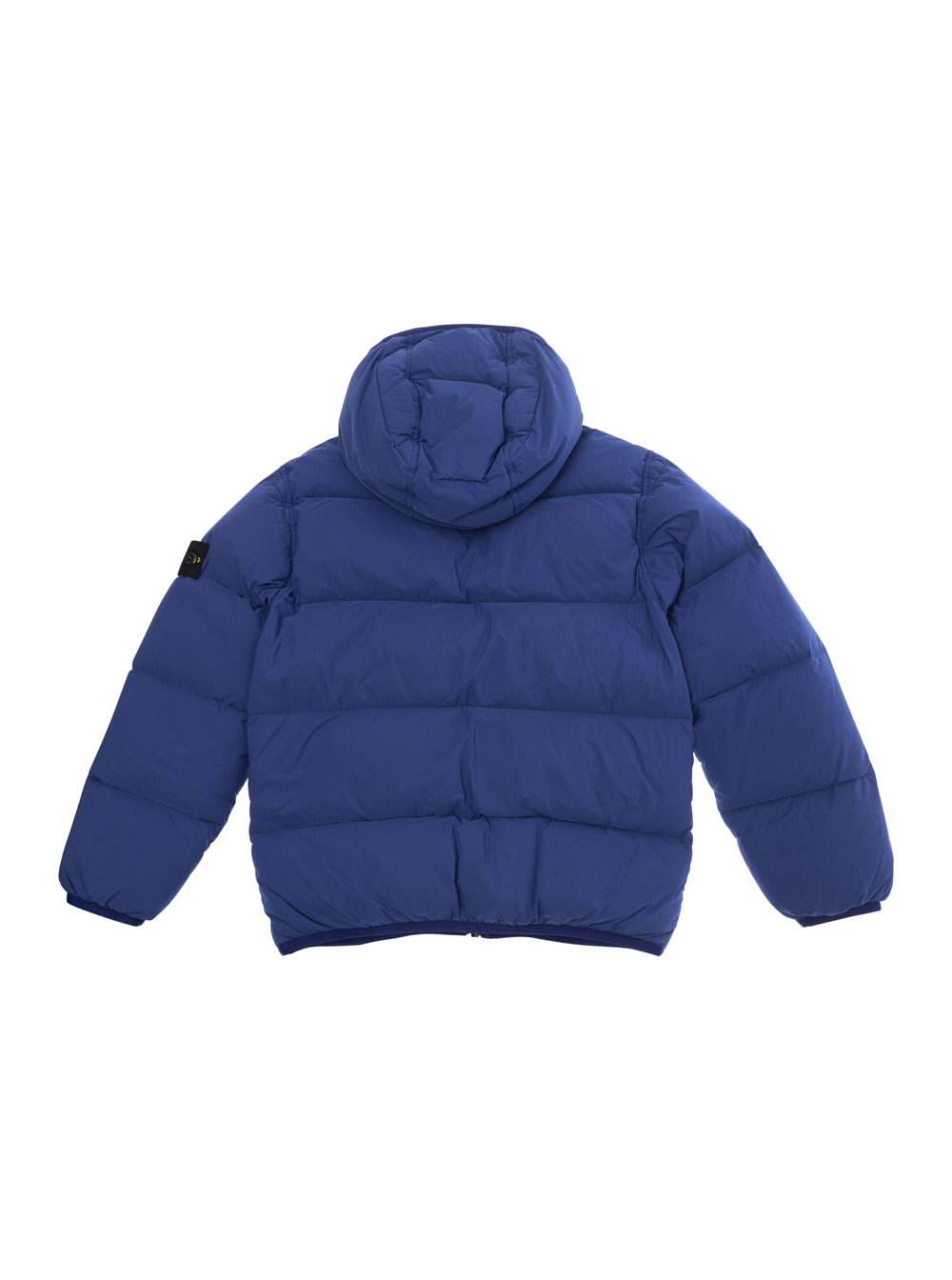 Stone Island Blue Hooded Down Jacket With Logo Patch In Polyamide Boy In Blu