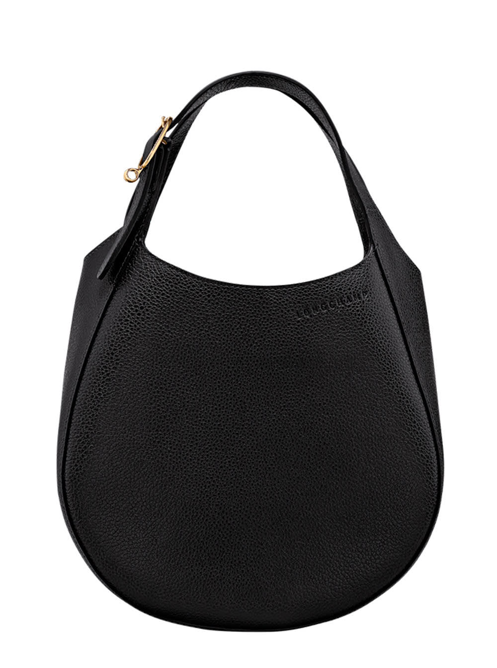le Foulonné Black Small Handbag With Logo Lettering On The Front And Adjustable And Removable Shoulder Strap In Grained Leather Woman