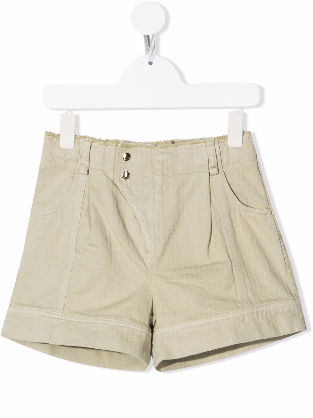 Chloé Pistachio Green Chevron Cotton Kids Shorts With Asymmetrical Closure