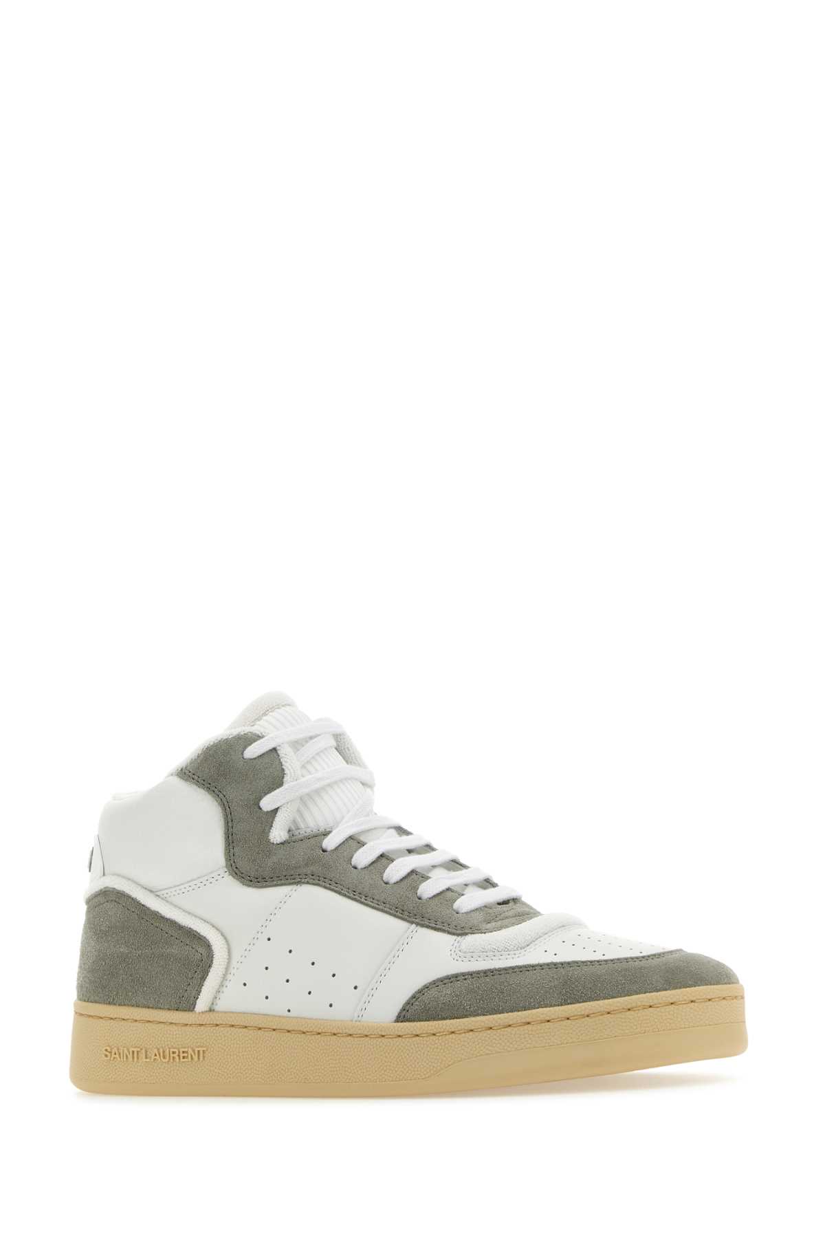 Saint Laurent Two-tone Leather And Suede Sl/80 Sneakers In Blancoptiqueparis