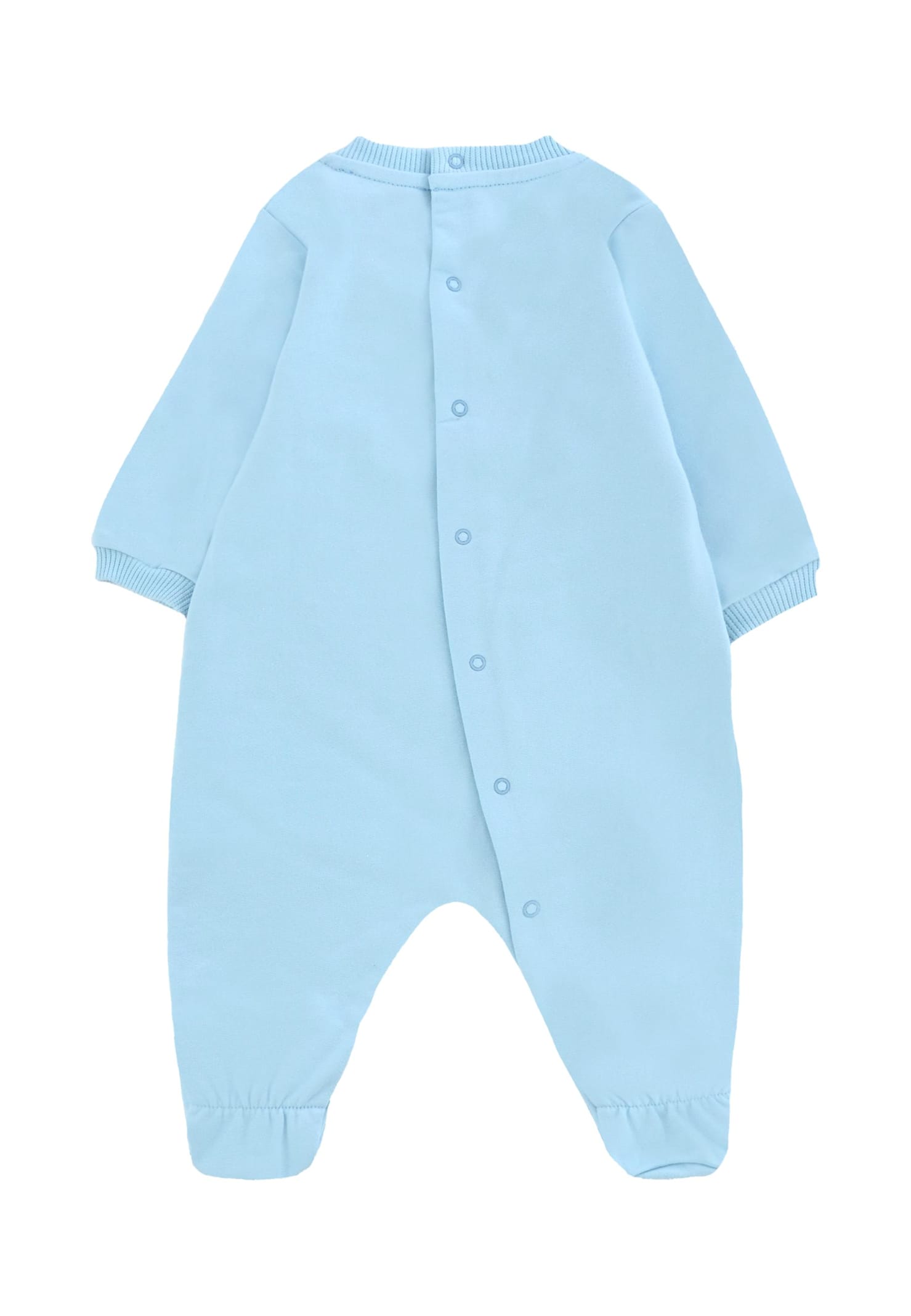 Moschino Light Blue Babygrow For Baby Boy With Teddy Bear In Blue