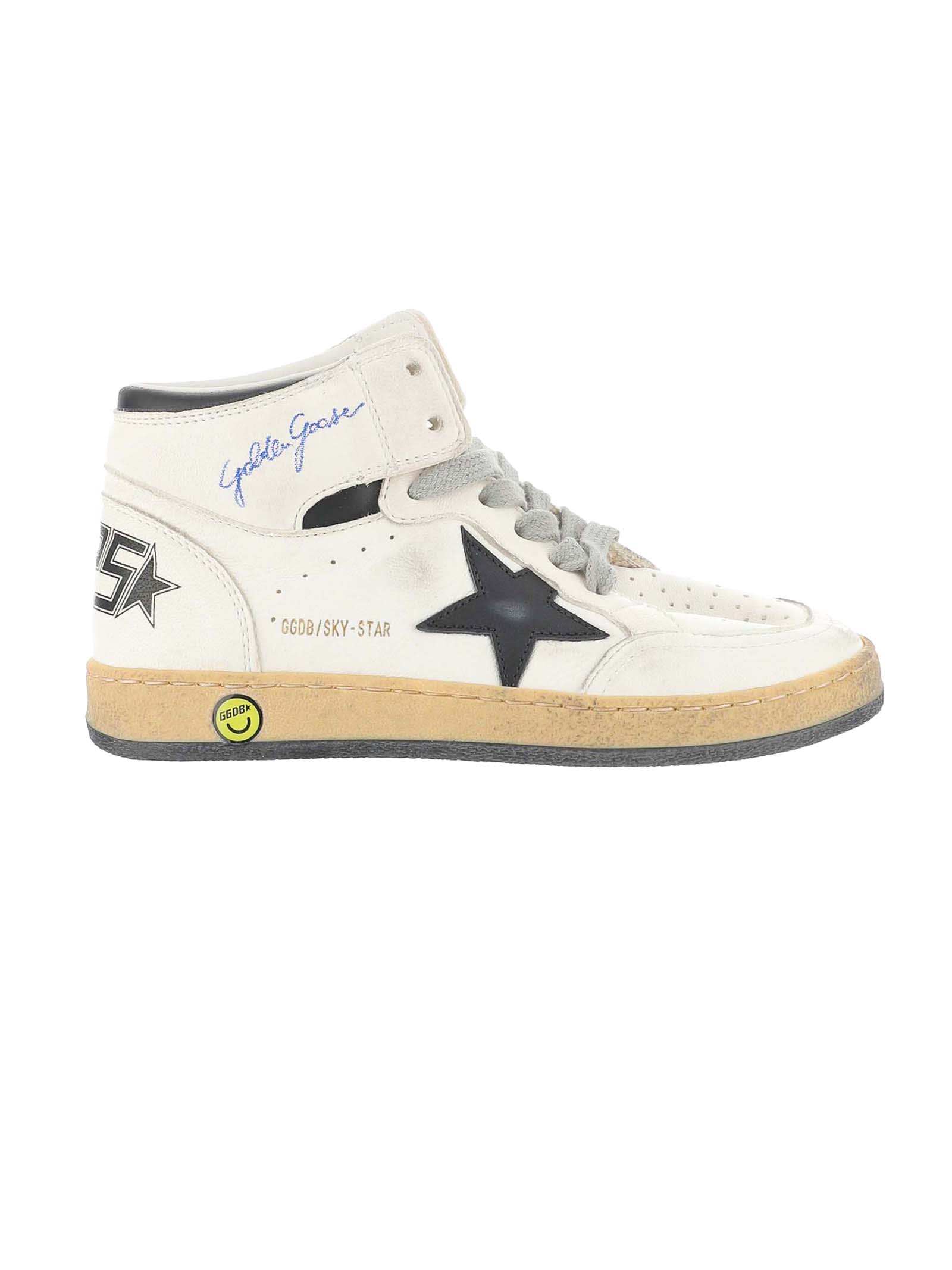 Shop Golden Goose White Calf Leather Sneakers In White/black