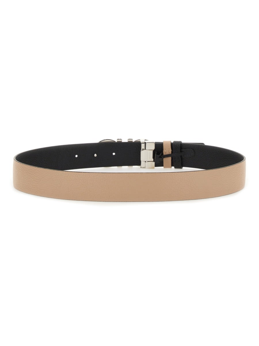 Ferragamo New Bisque And Black Leather Gancini Belt In Brown