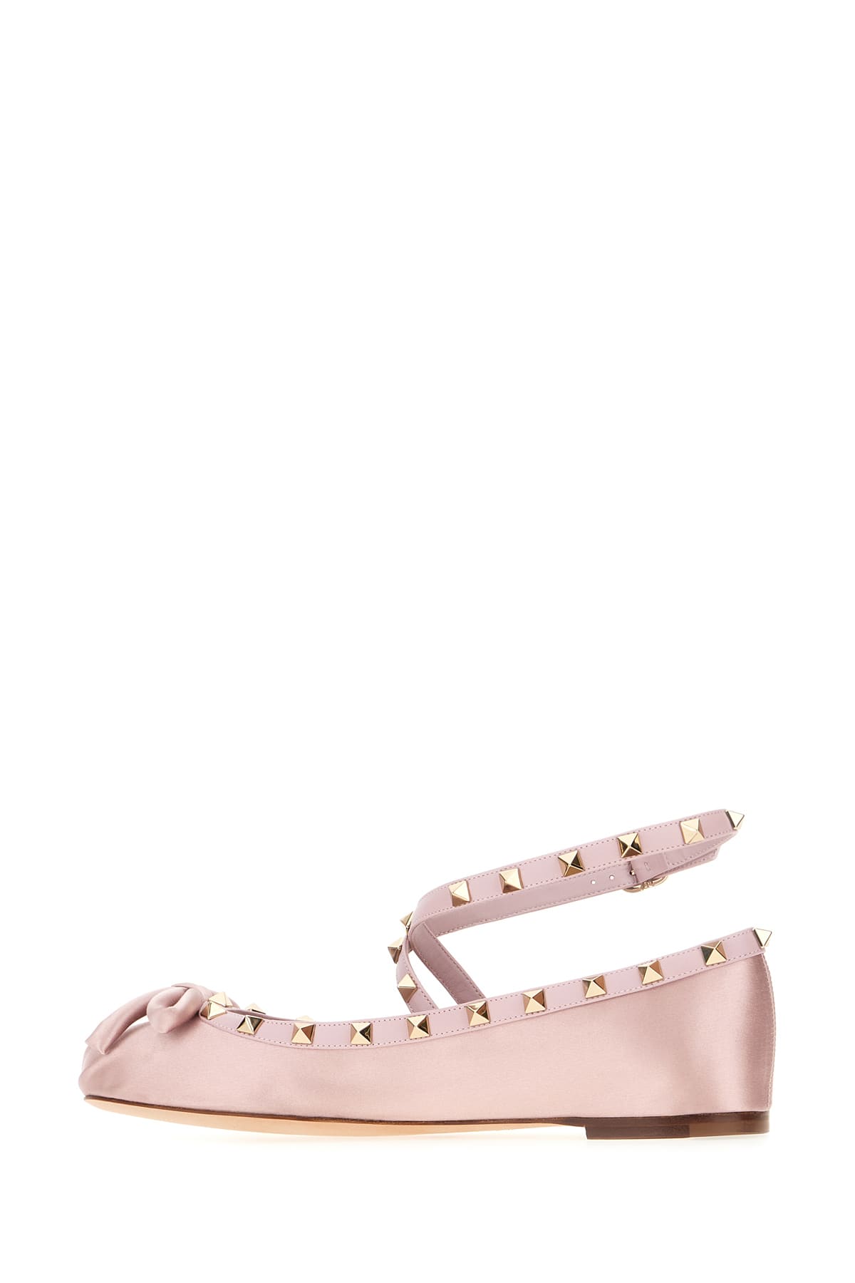 Shop Valentino Pink Satin Rockstud Ballerinas In Water Lilac