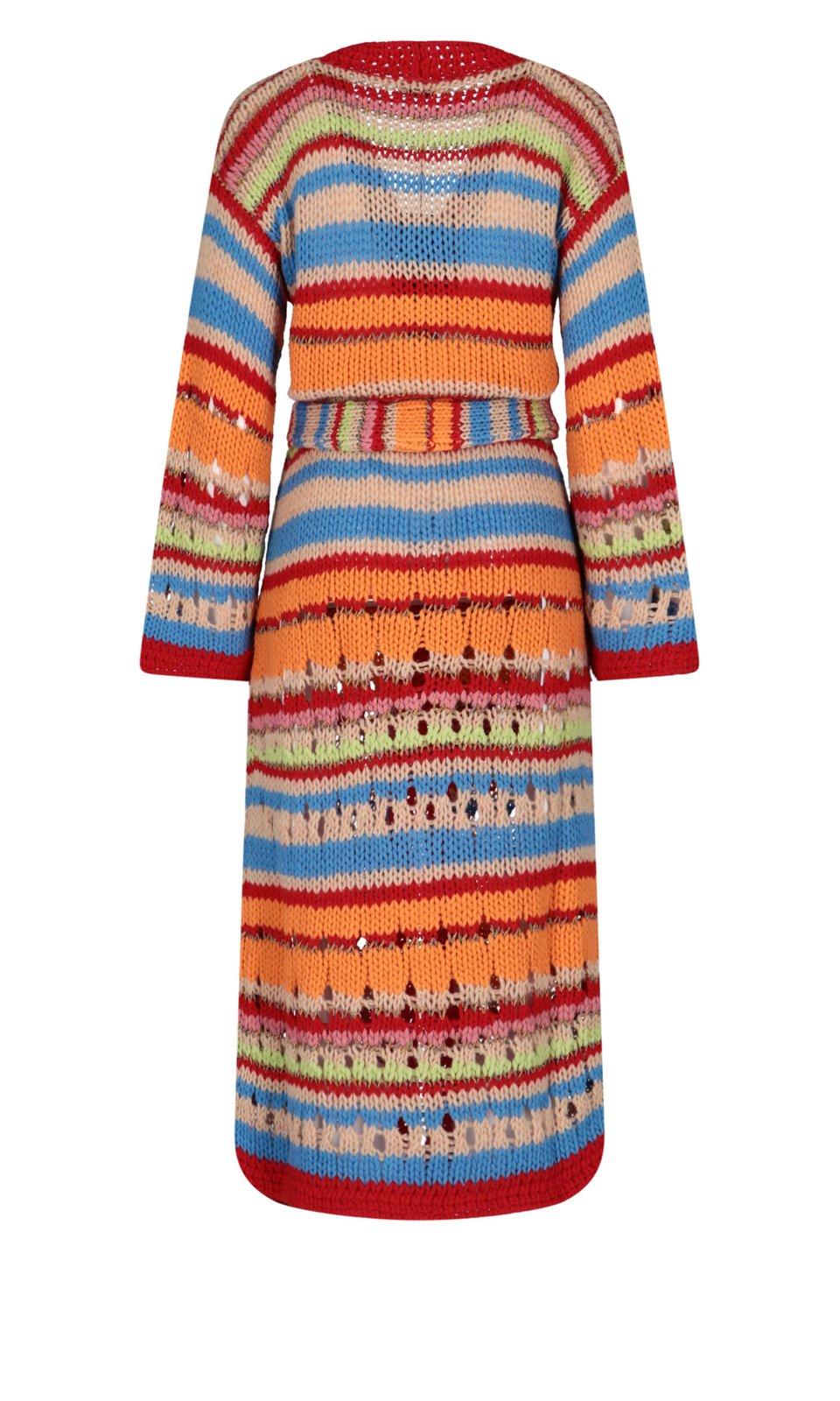 Shop Etro Striped Longline Belted Cardigan In Multicolour