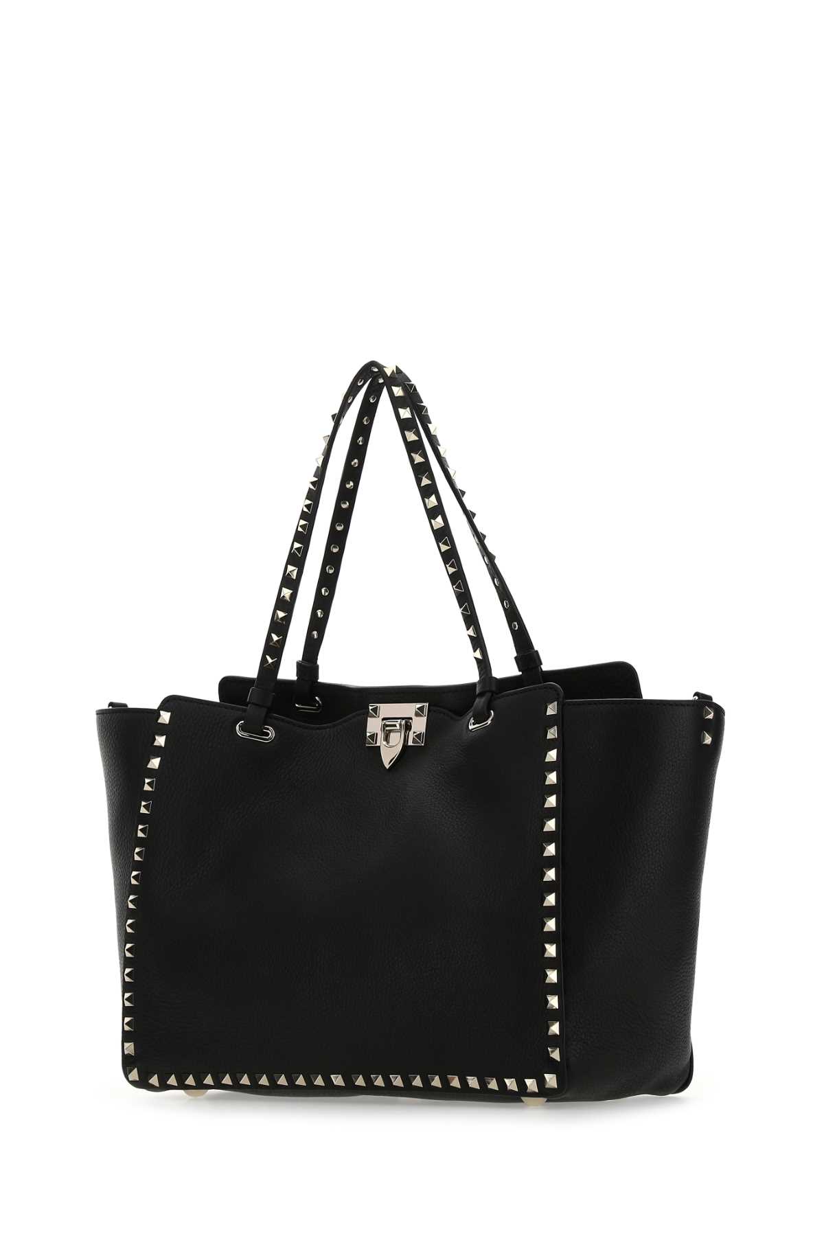 Shop Valentino Black Leather Medium Rockstud Shoulder Bag In Nero