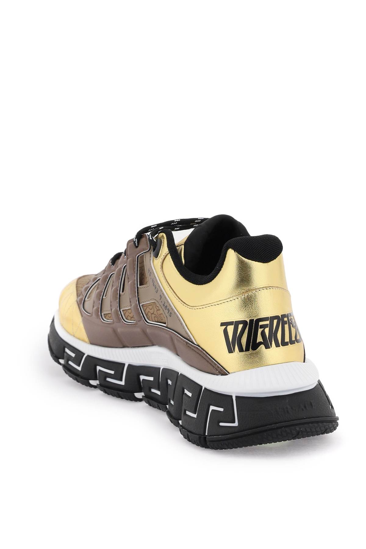 Shop Versace Trigreca Sneakers In Gold Brown Beige (brown)