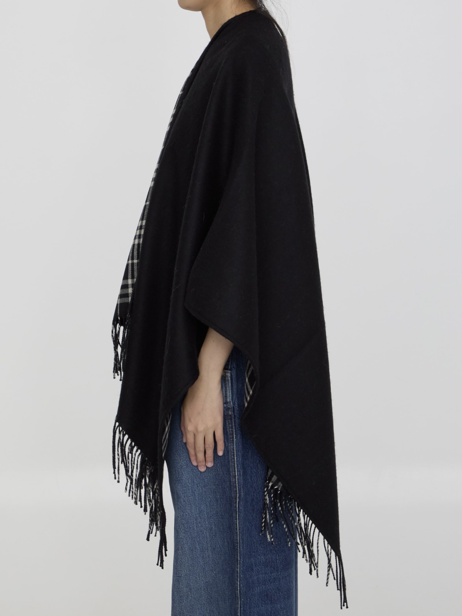 Shop Burberry Wool Cape In Black