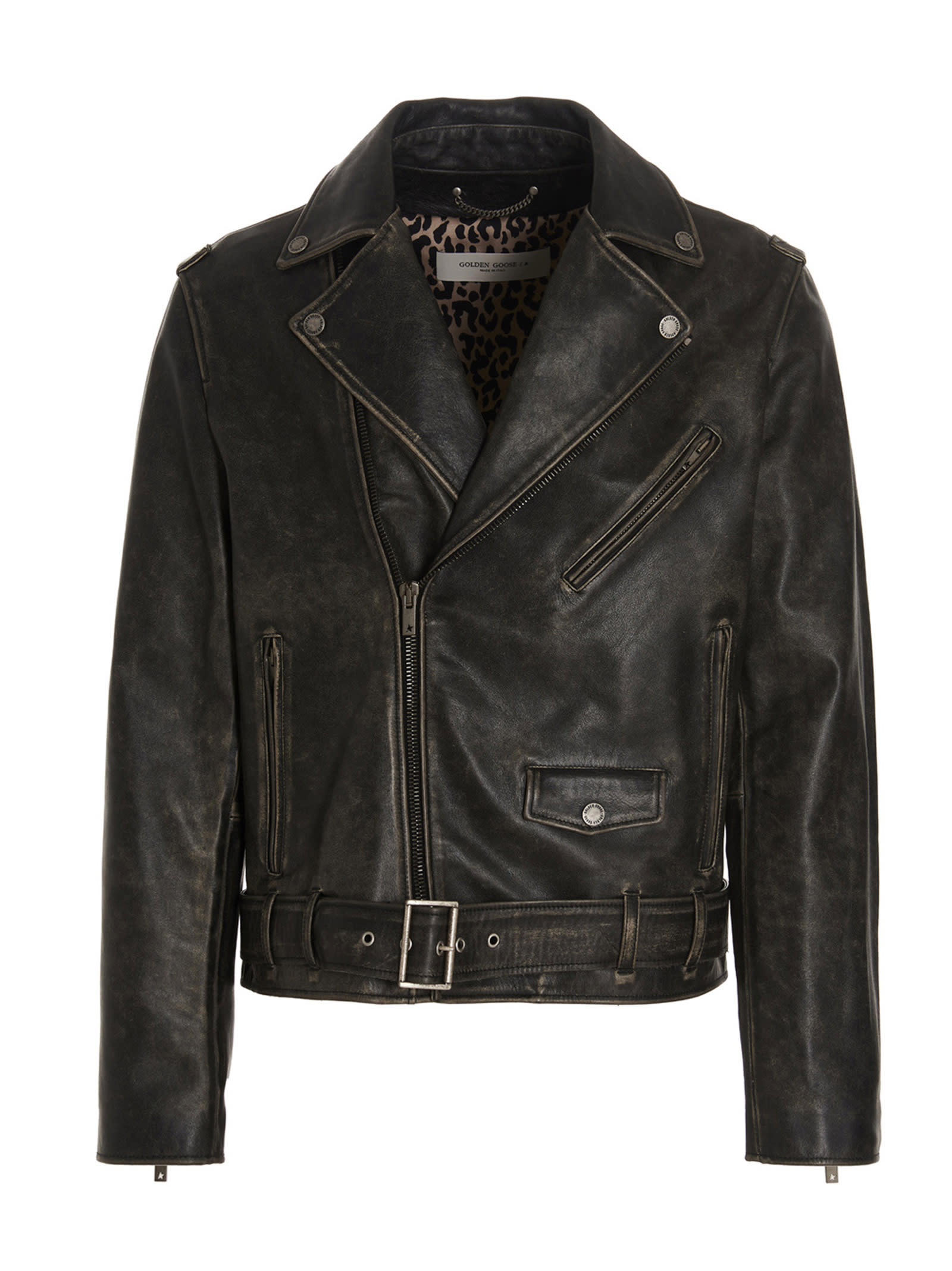 Golden Goose Vintage-effect Leather Biker Jacket