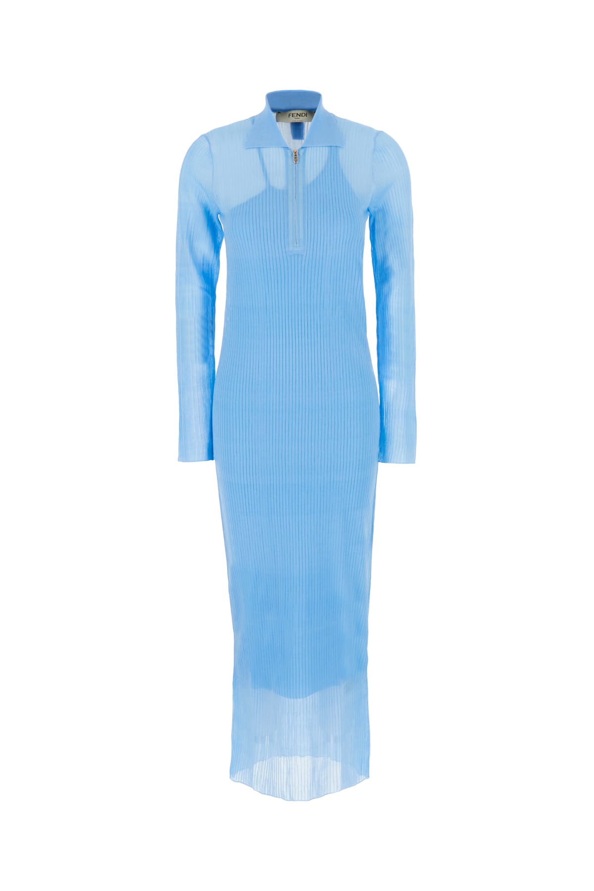 Shop Fendi Light Blue Silk Blend Long Dress In F1m29