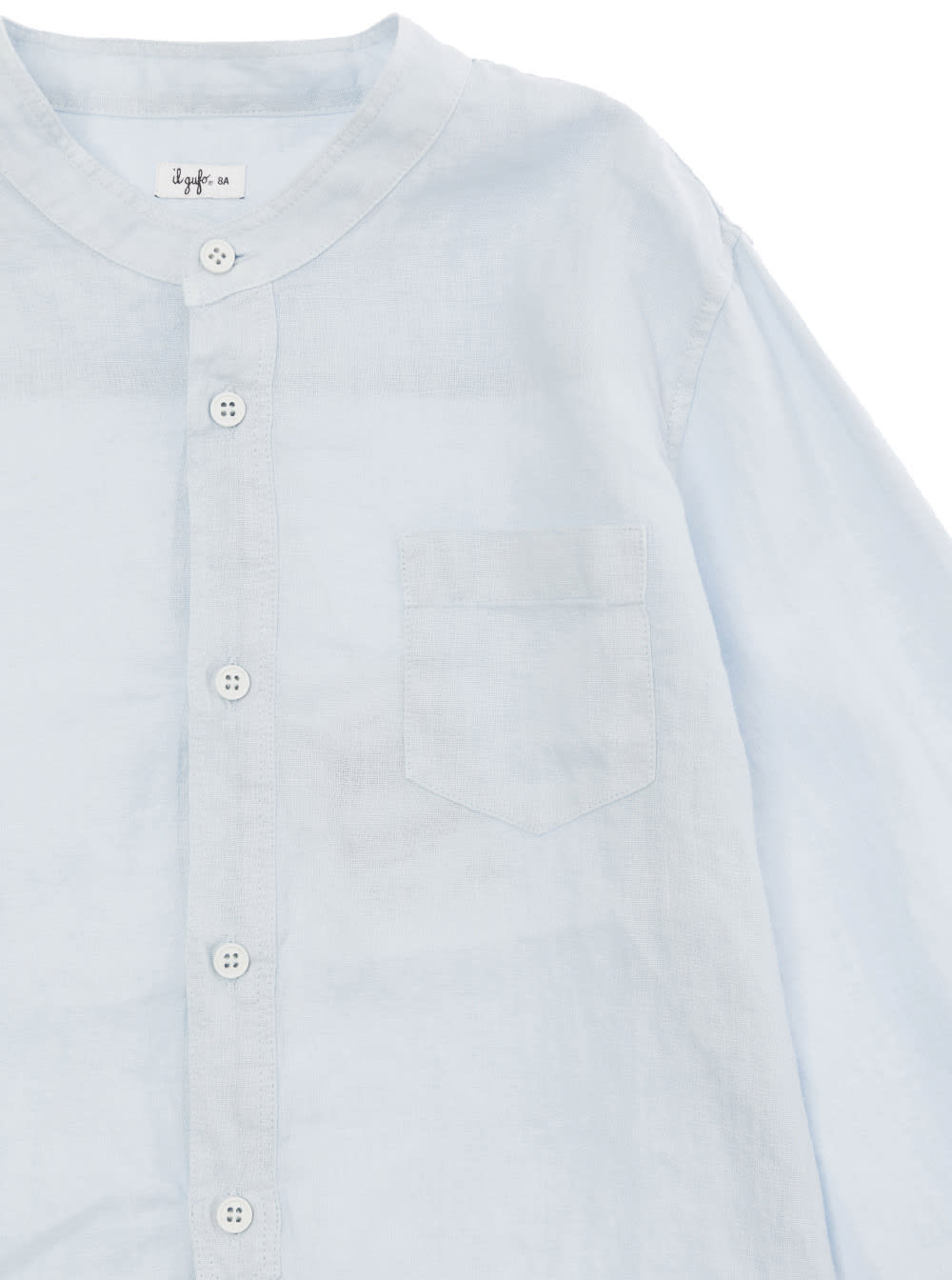 Shop Il Gufo Light Blue Collarless Shirt In Linen Boy