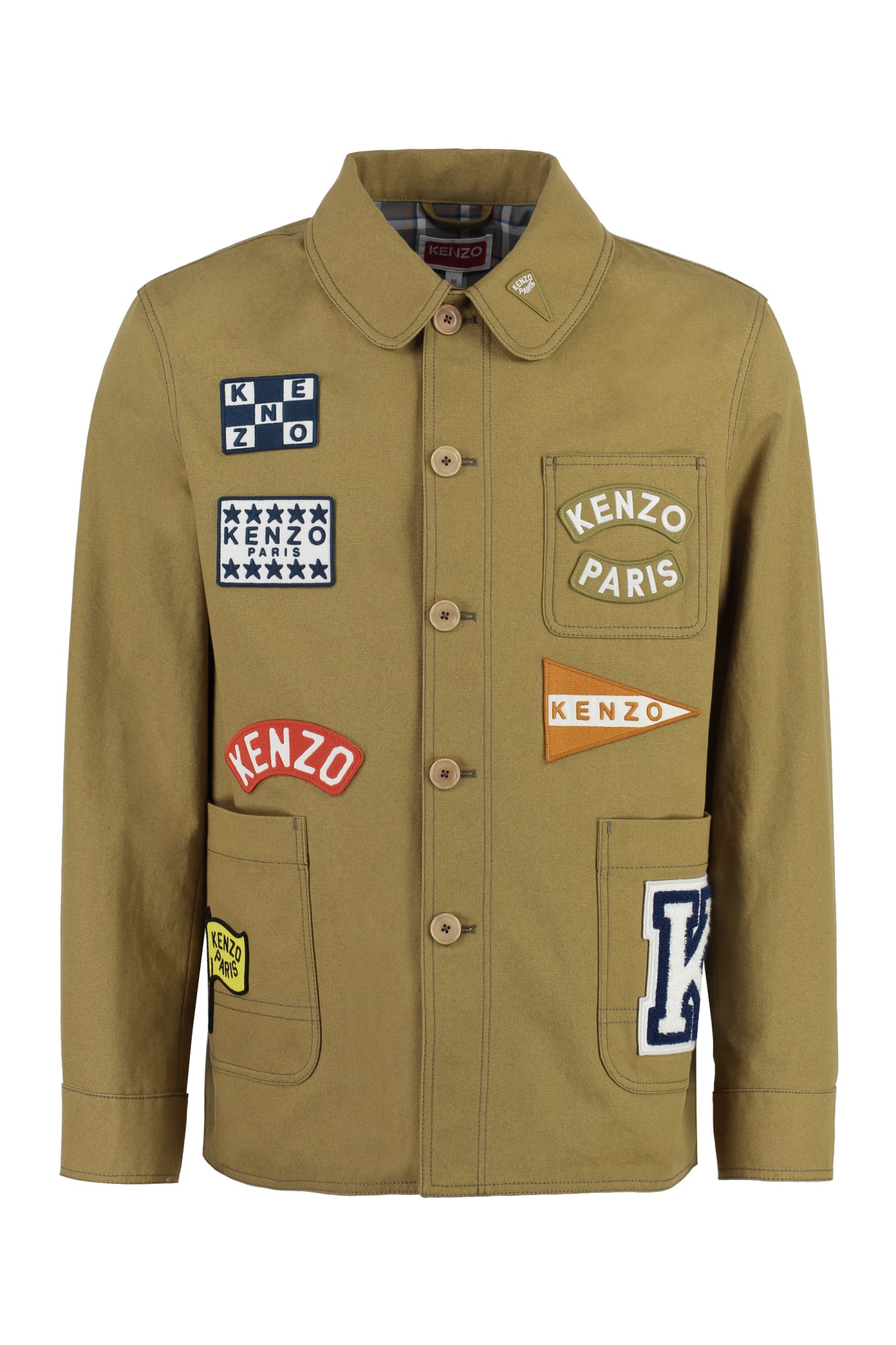 Kenzo Jacket With Logo Patch In Brown