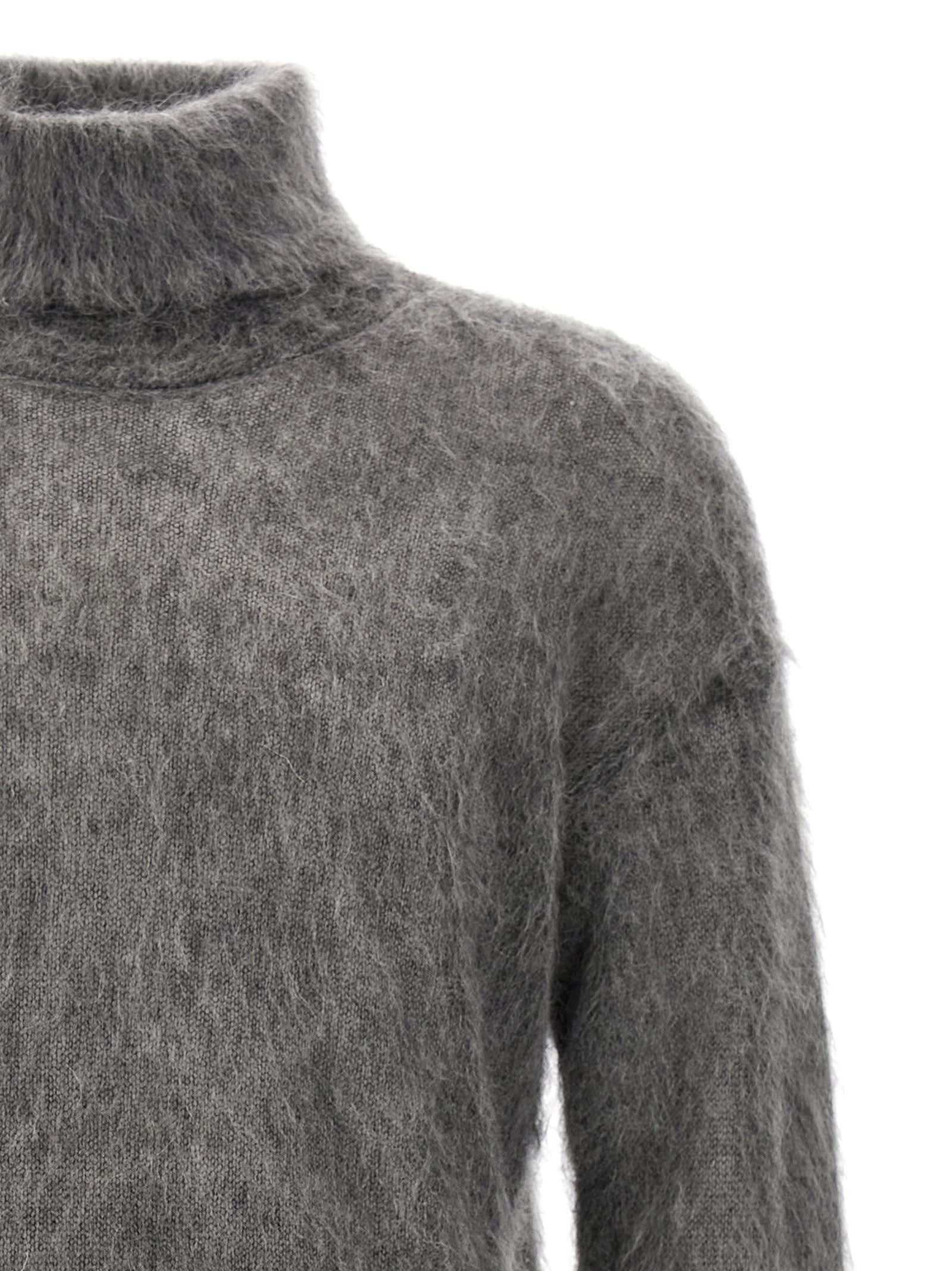 Shop Saint Laurent Mohair Turtleneck Sweater In Gray