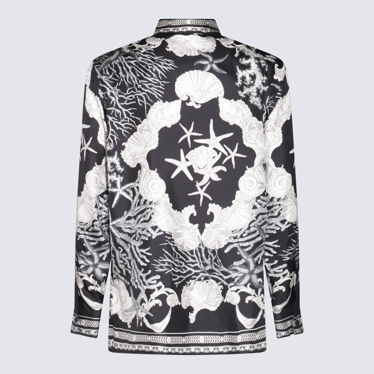 Shop Versace White And Black Silk Shirt