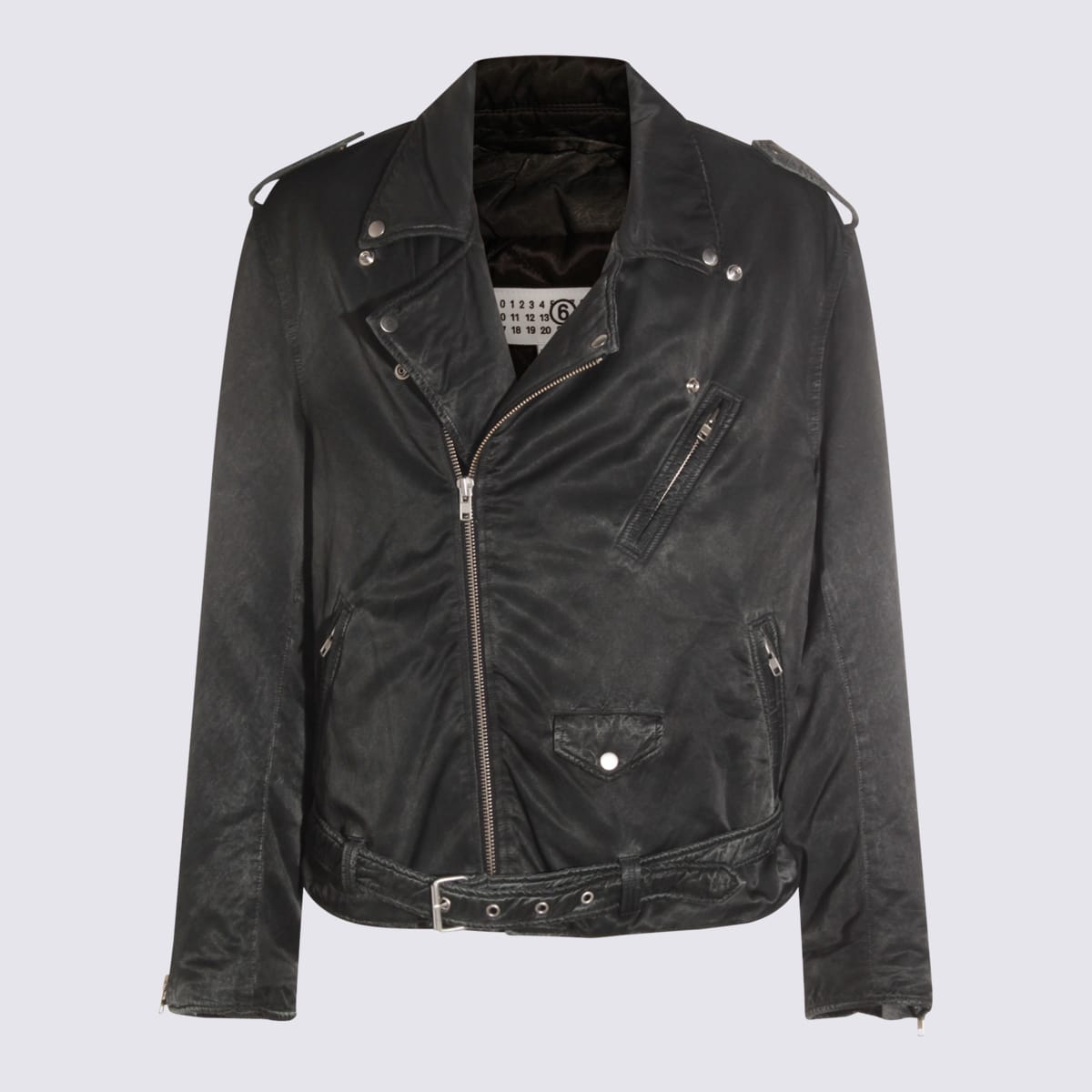 Mm6 Maison Margiela Men's Washed-effect Biker Jacket In Black