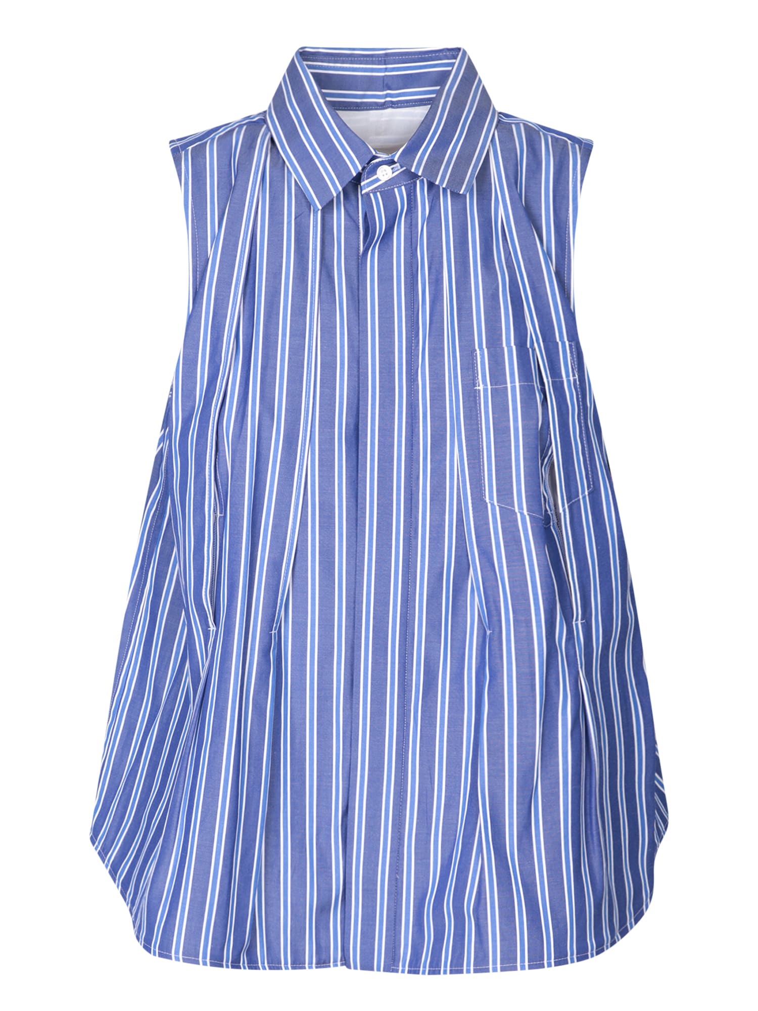 Sleeveless Shirt In White And Light Blue Stripes