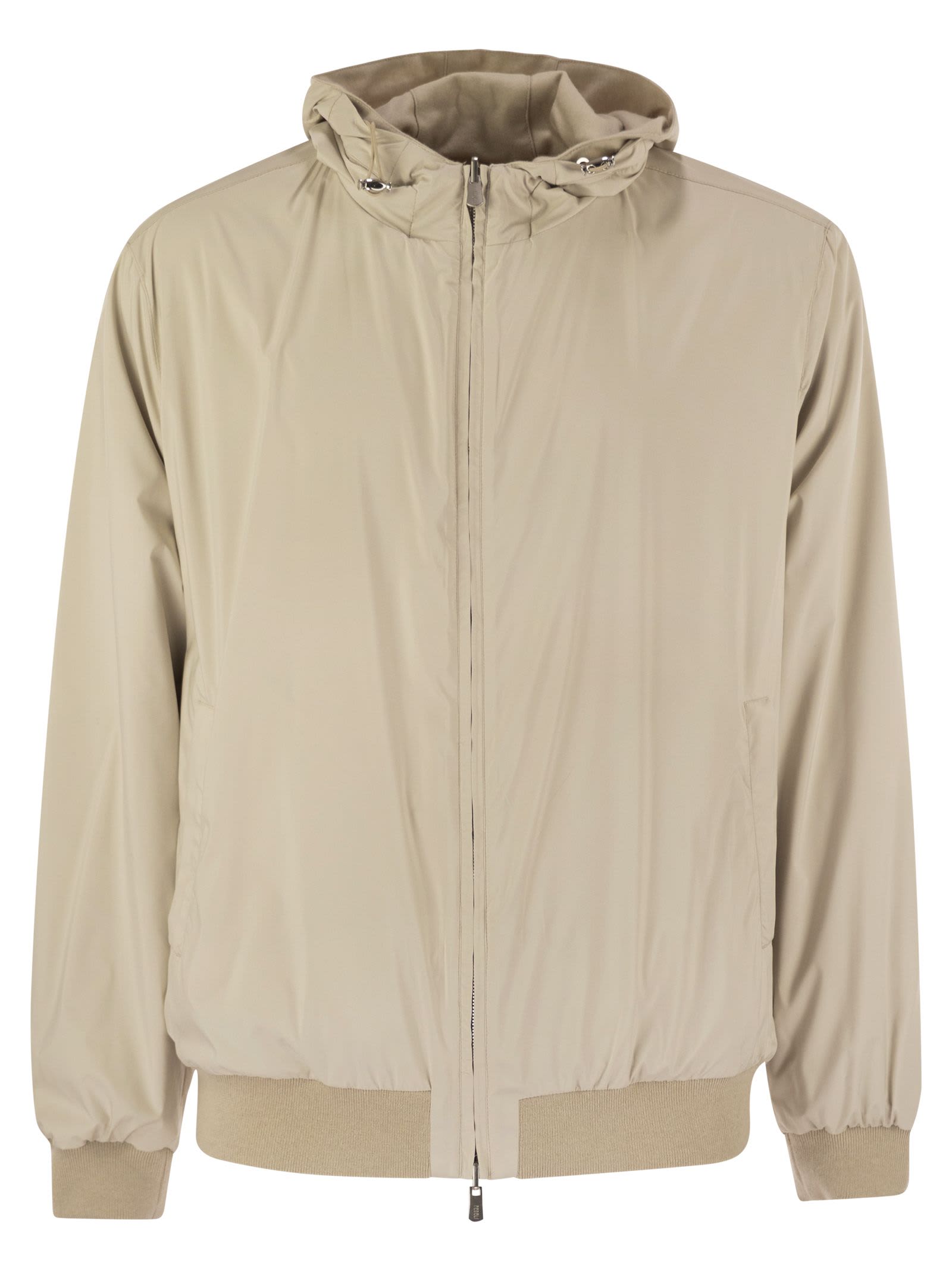 Fedeli Reversible Bomber Jacket With Hood In Cashmere Flannel And Airstop In Multi