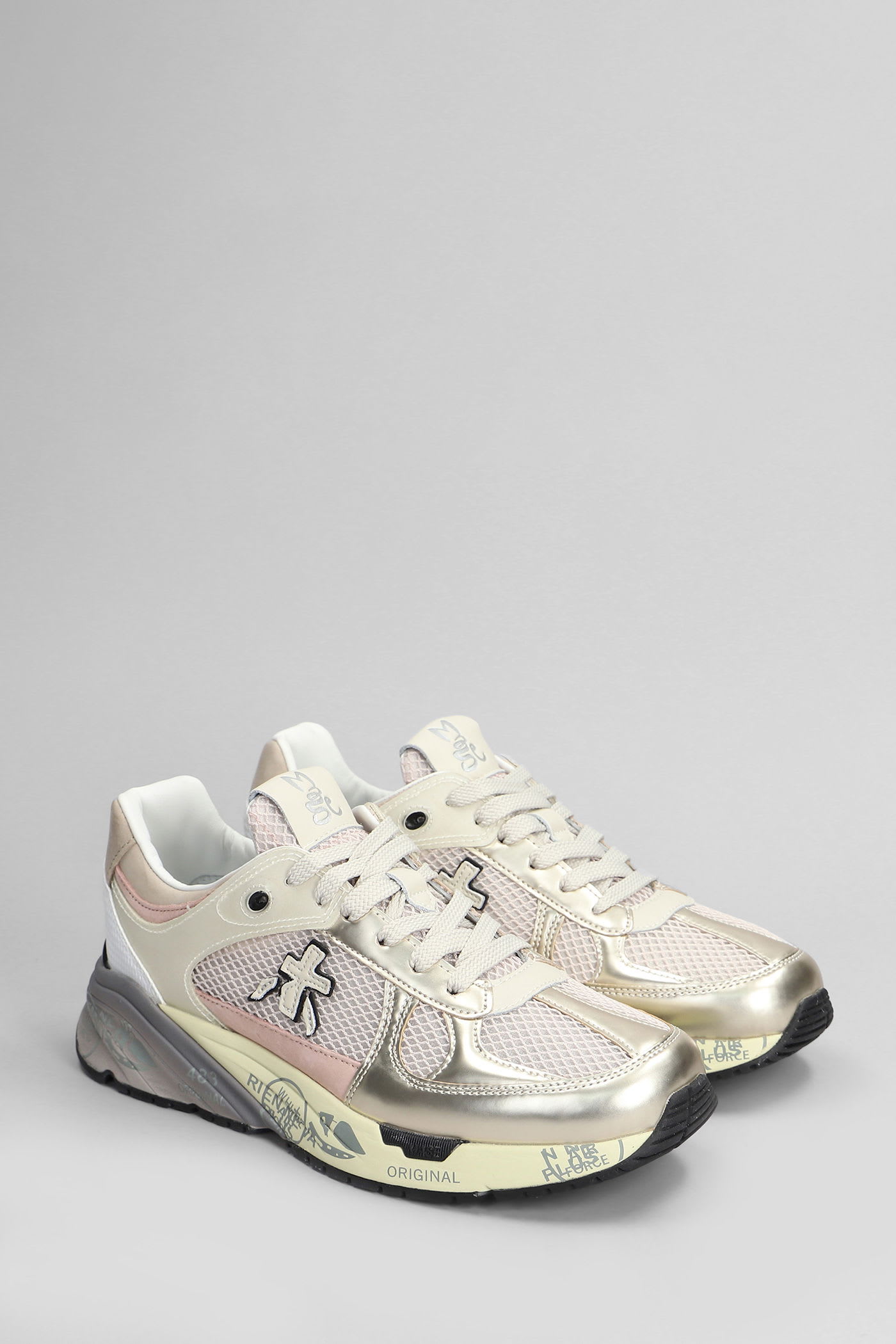 Premiata Mase Sneakers In Platinum Leather And Fabric In Silver