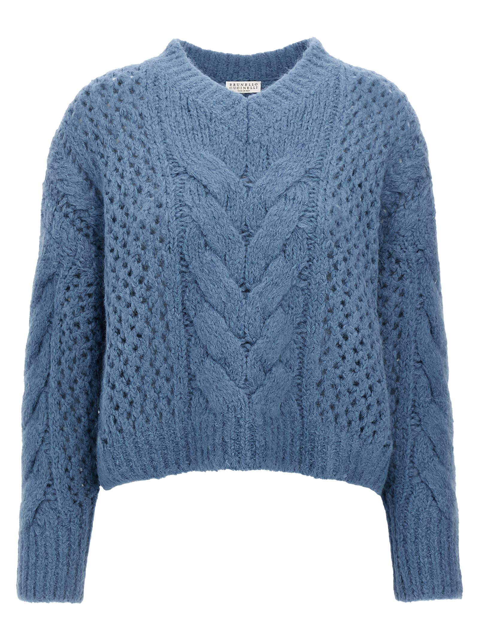 Shop Brunello Cucinelli Worked Sweater In Light Blue