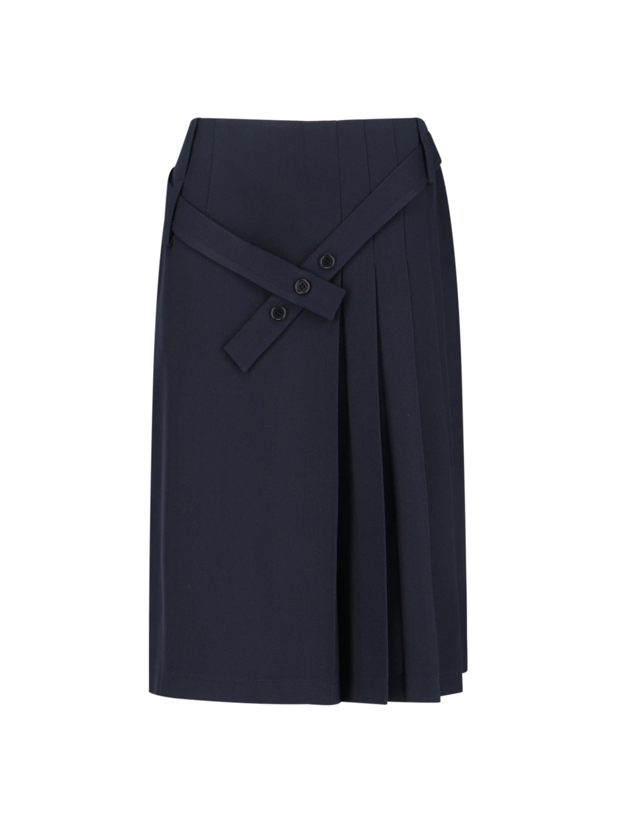 Sibel Saral Navy Wool Midi Skirt With Pleated Detail In Black