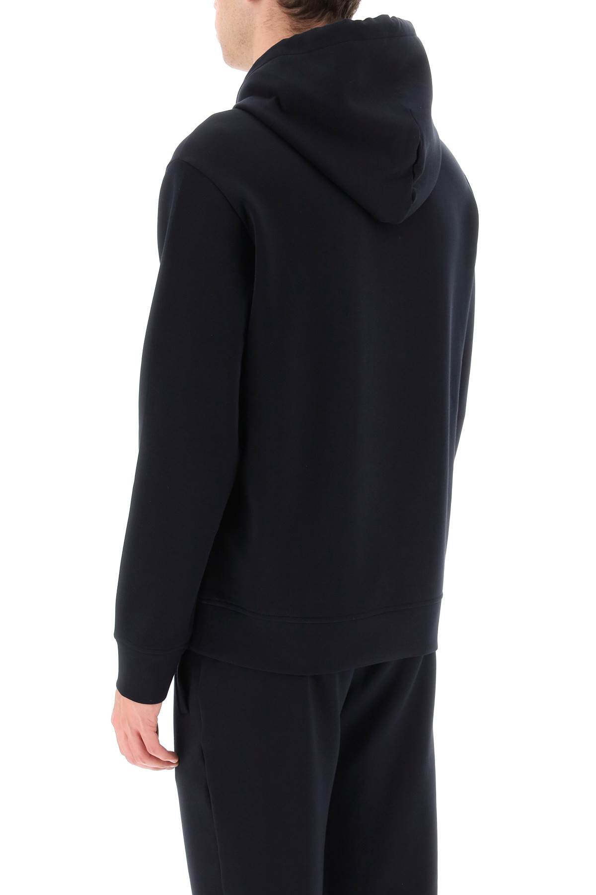 Emporio Armani Ribbed Navy Cotton Hoodie With Drawstring In Blu Navy (blue)