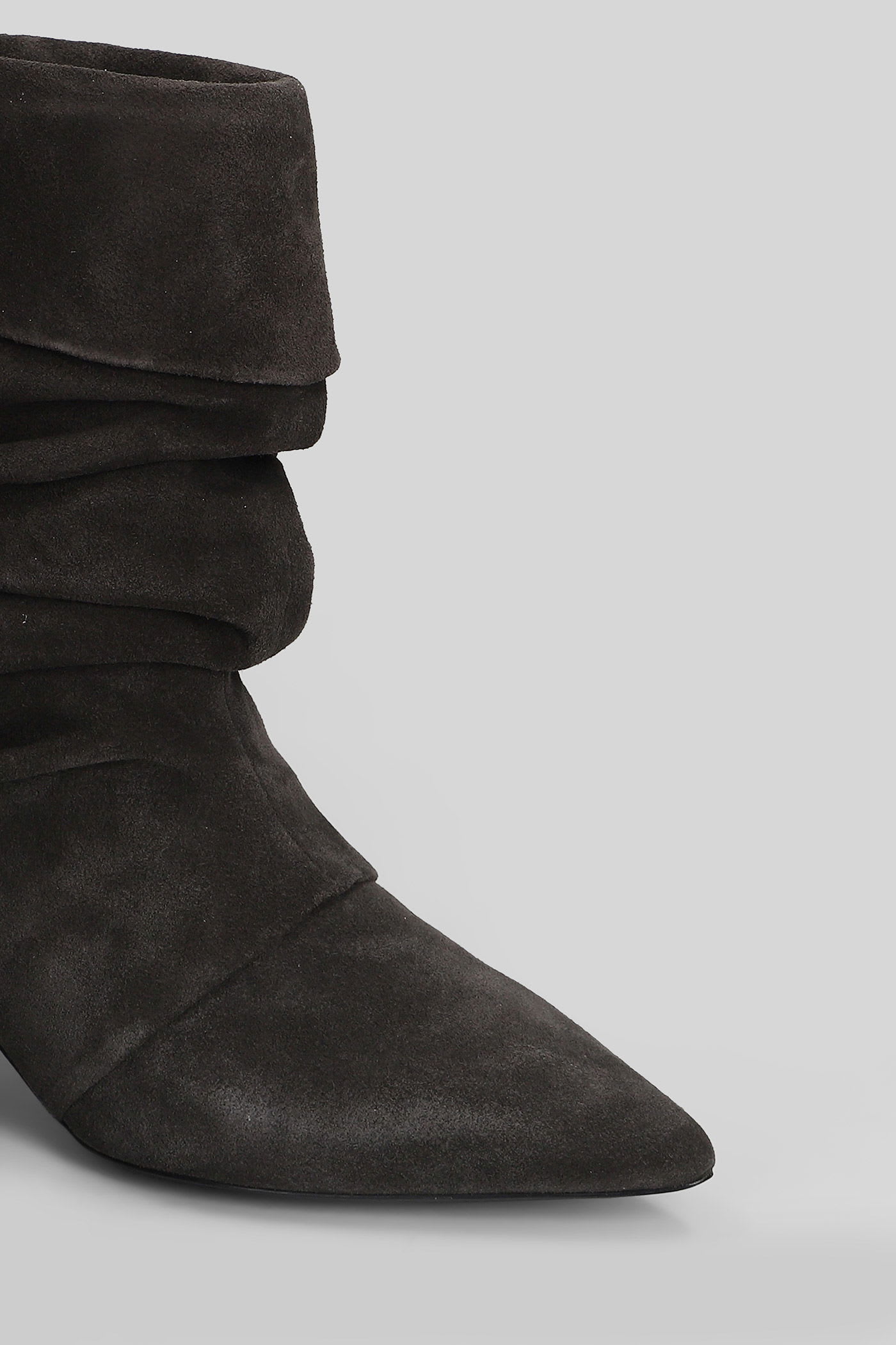 Ash Virgee High Heels Ankle Boots In Grey Suede In Gray