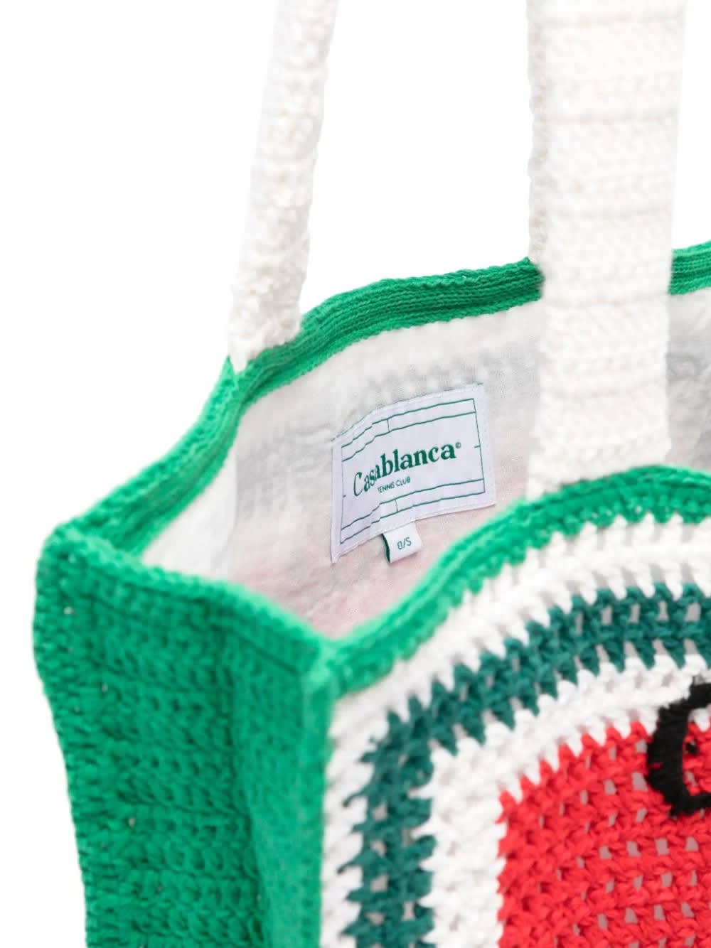 Shop Casablanca Crocheted Atlantis Tote Bag In Green, Red And White
