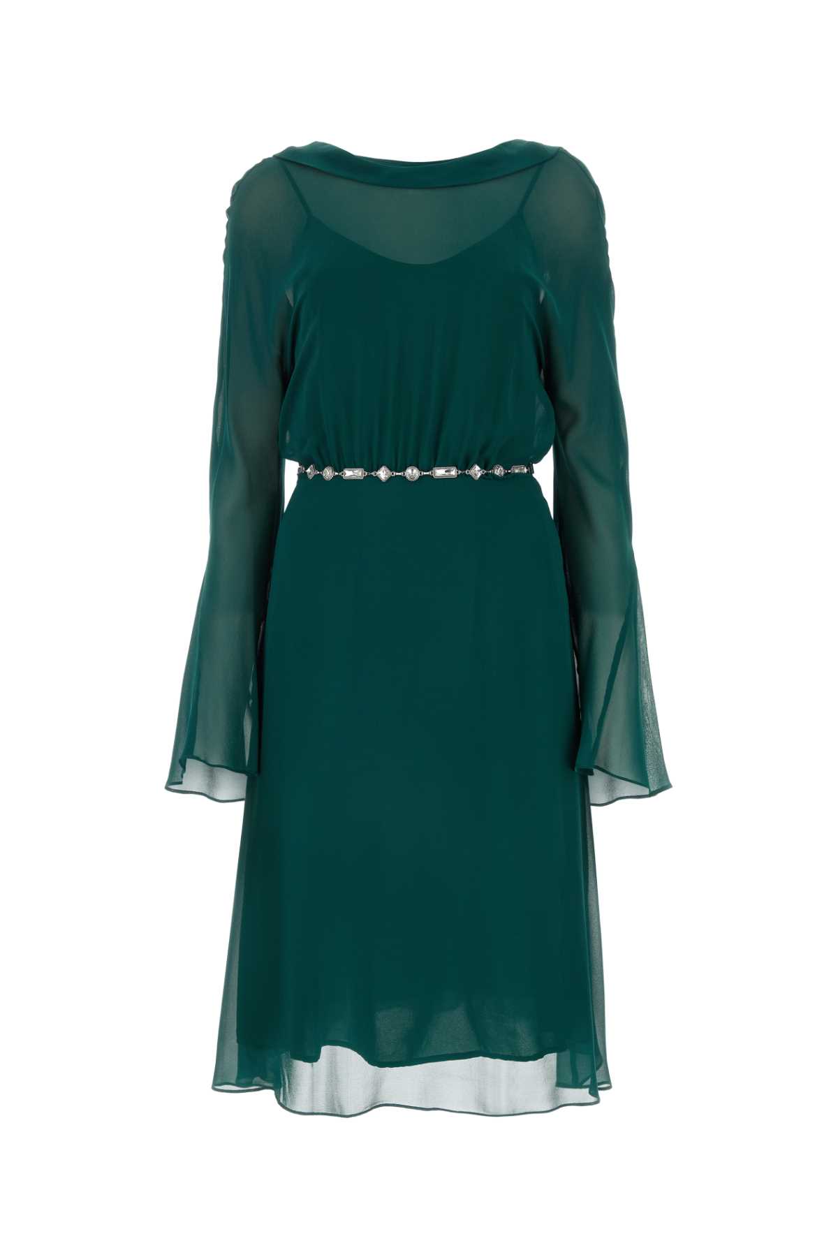 Shop Max Mara Bottle Green Silk Africa Dress In Verdeeden