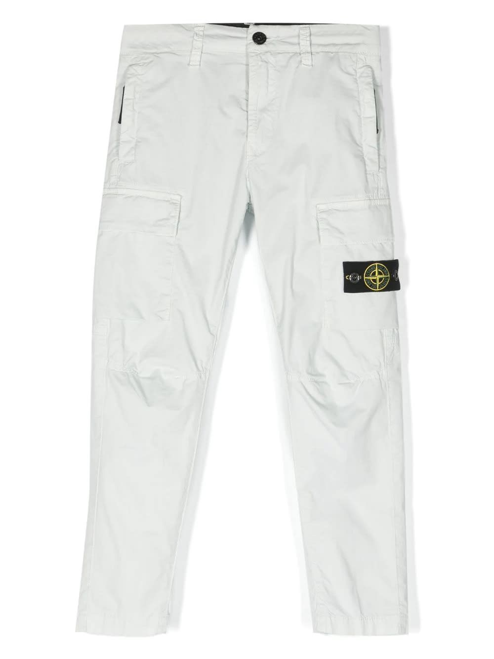 STONE ISLAND JUNIOR PEARL GREY CARGO TROUSERS WITH BADGE