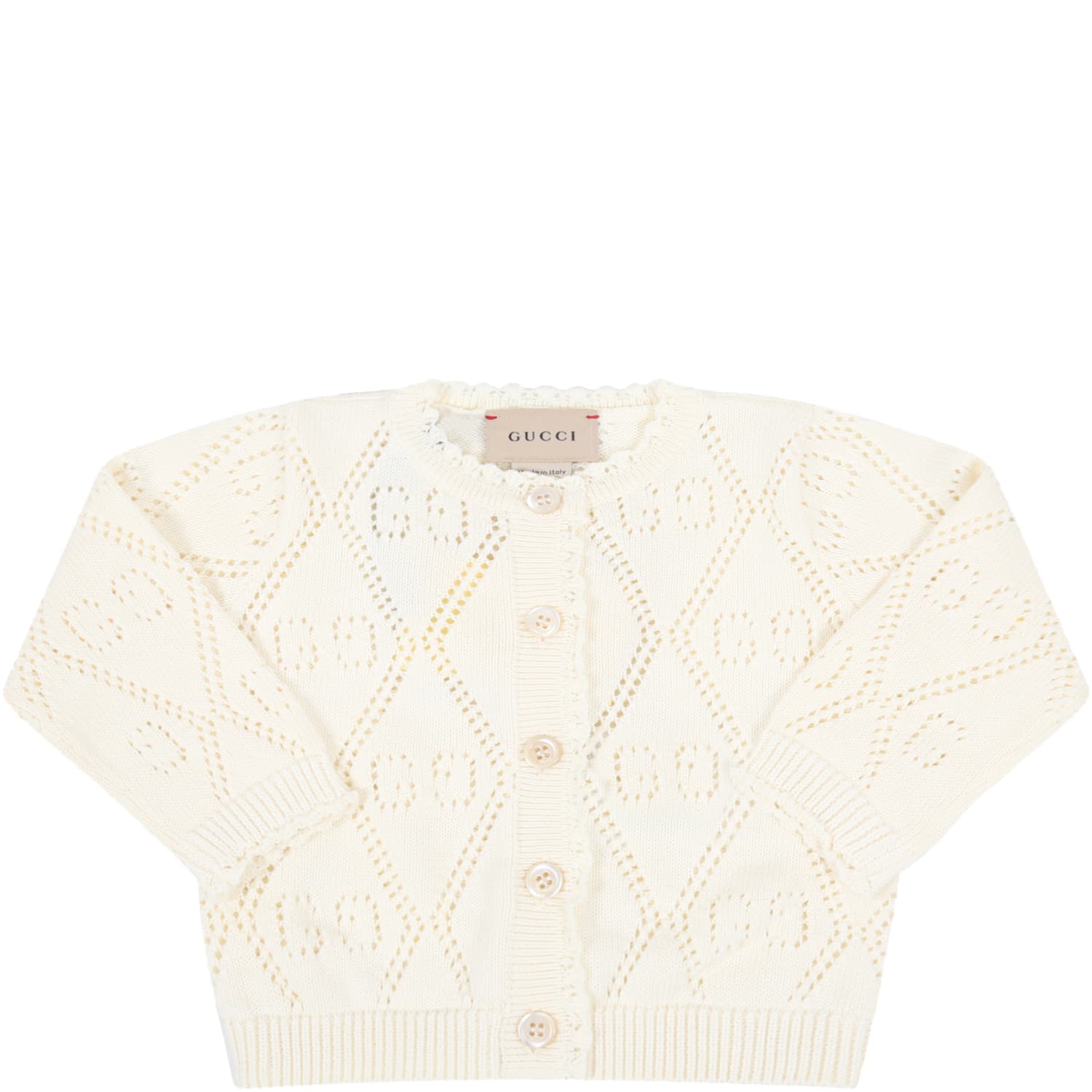 Gucci Ivory Cardigan For Babygirl With Double Gg