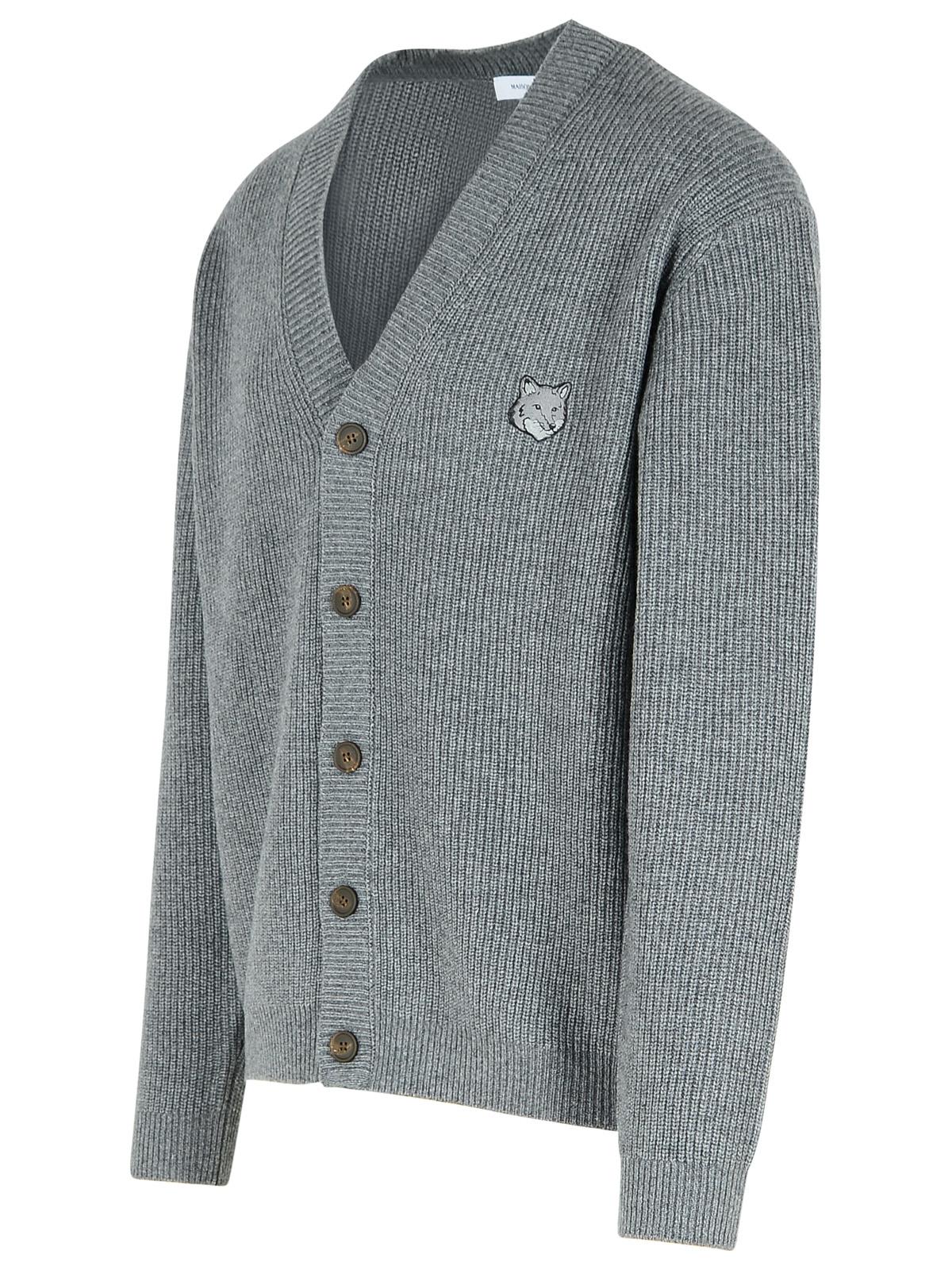 Shop Maison Kitsuné Grey Wool Blend Cardigan