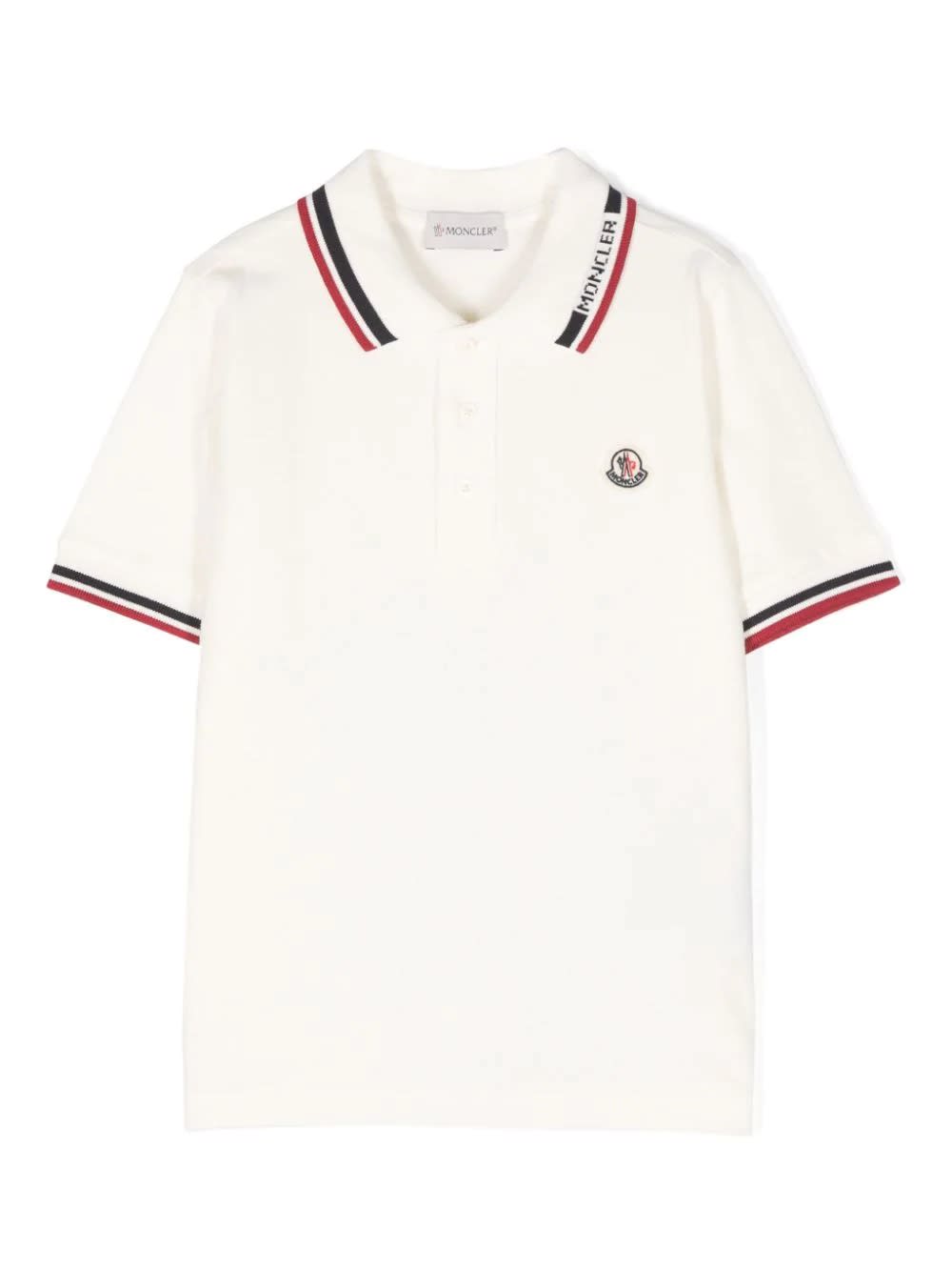 Shop Moncler White Polo Shirt With Tricolour Finish
