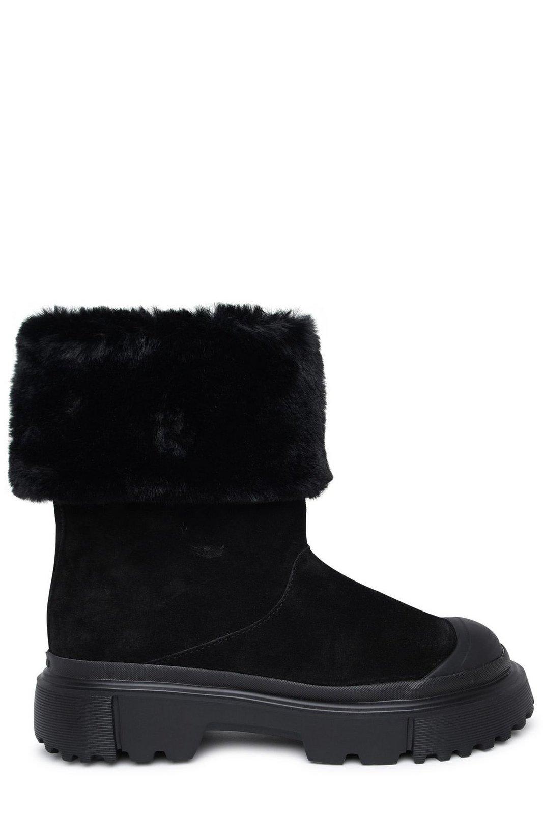 Shop Hogan Faux-fur Detailed Boots In Black