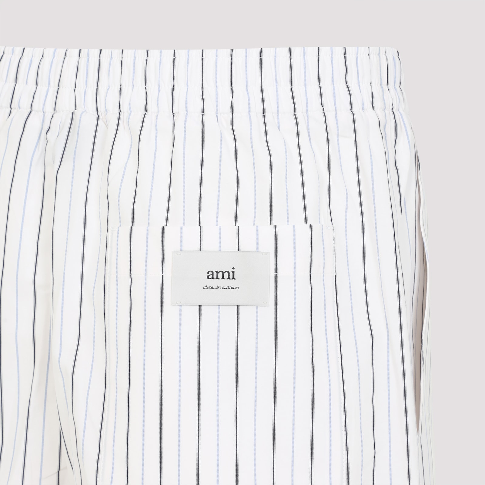Shop Ami Alexandre Mattiussi Elasticated Cotton Bermuda In Off White Blue Note Navy