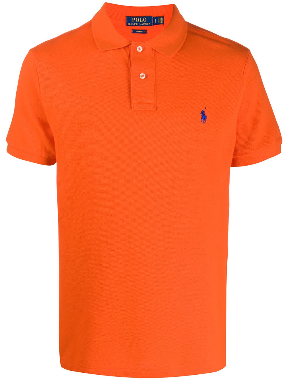 Ralph Lauren Man Fluo Orange And Blue Slim-fit Pique Polo Shirt