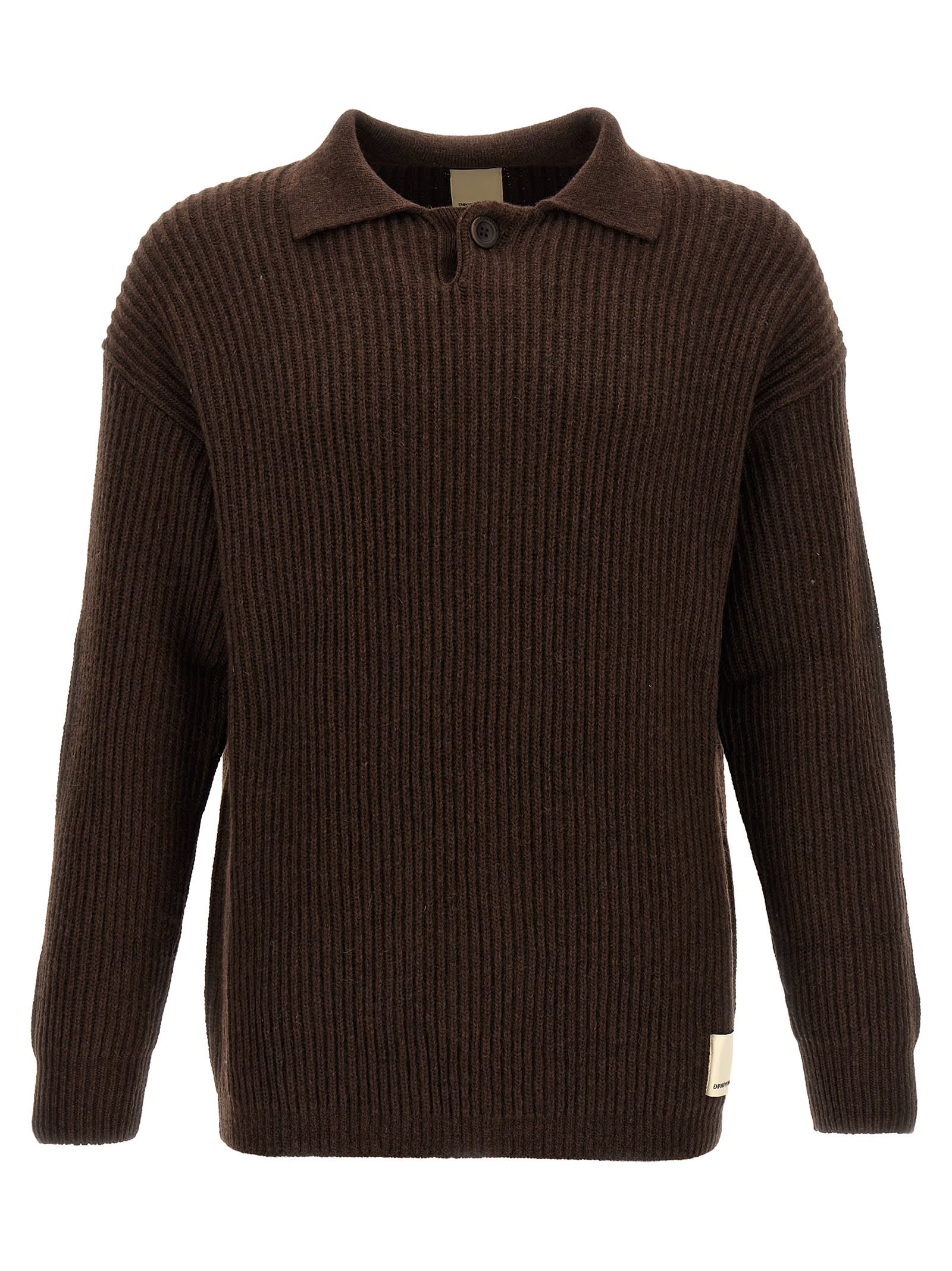 Shop Emporio Armani Ribbed Sweater In Brown