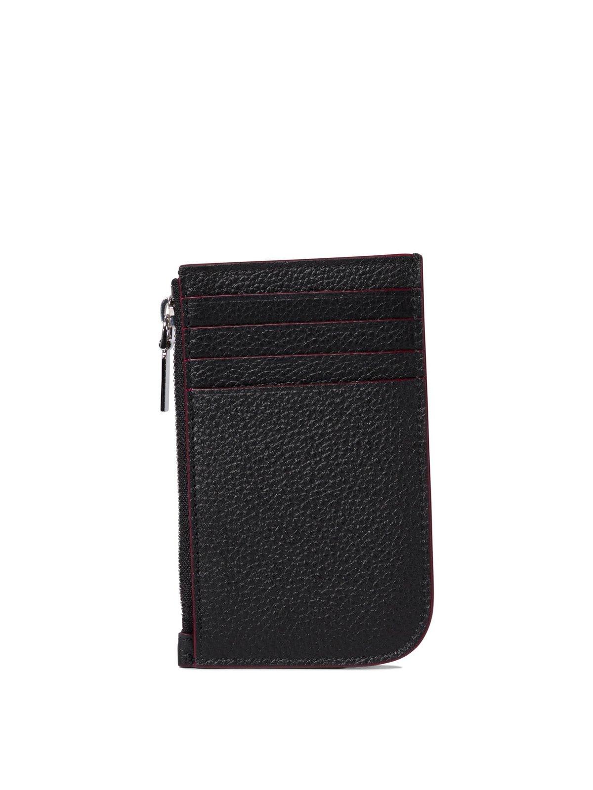 Alexander Mcqueen Black Pebbled Leather Card Holder With Zip In Black